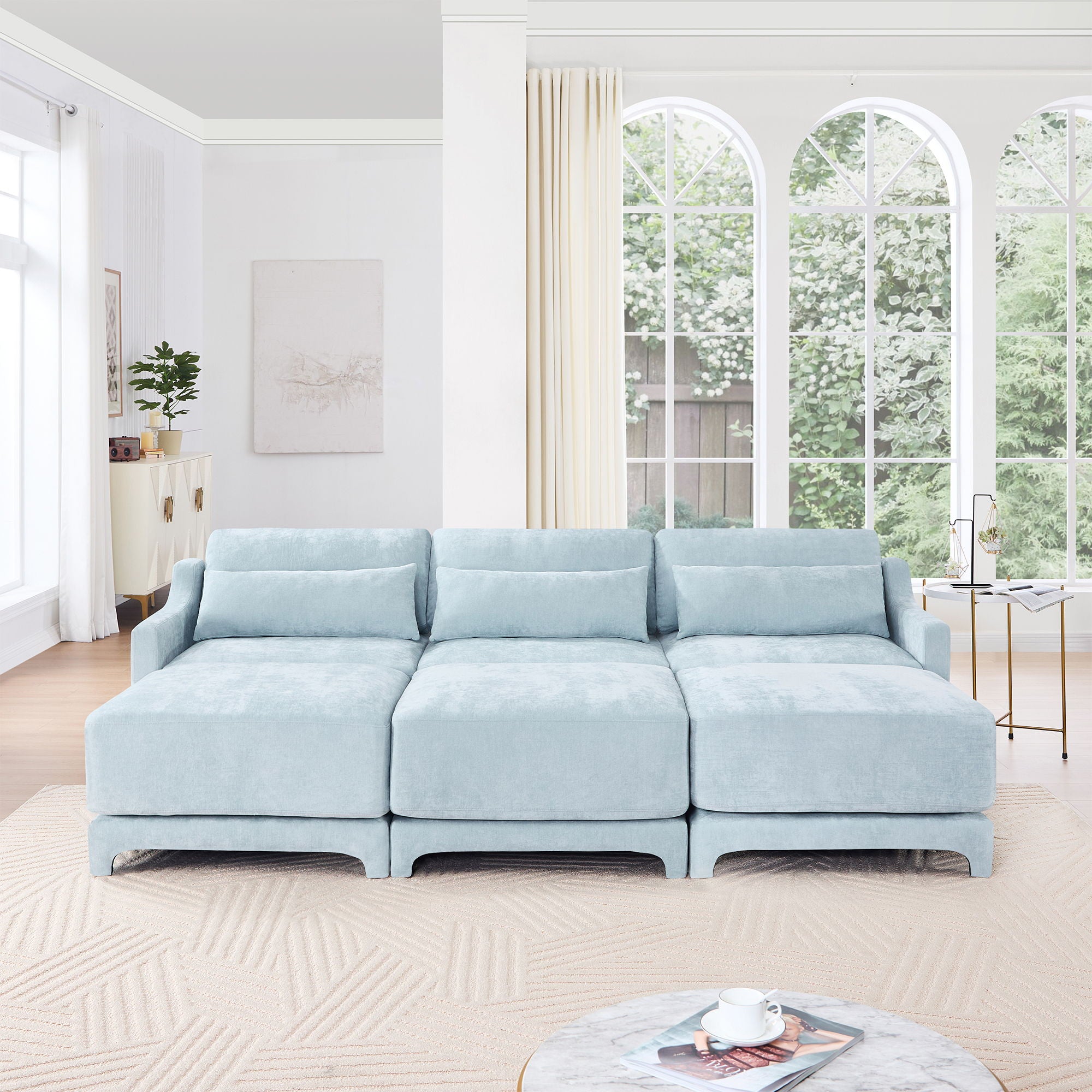 Stylish Sofa With Ottoman And Lumbar Pillows, Ergonomic Design