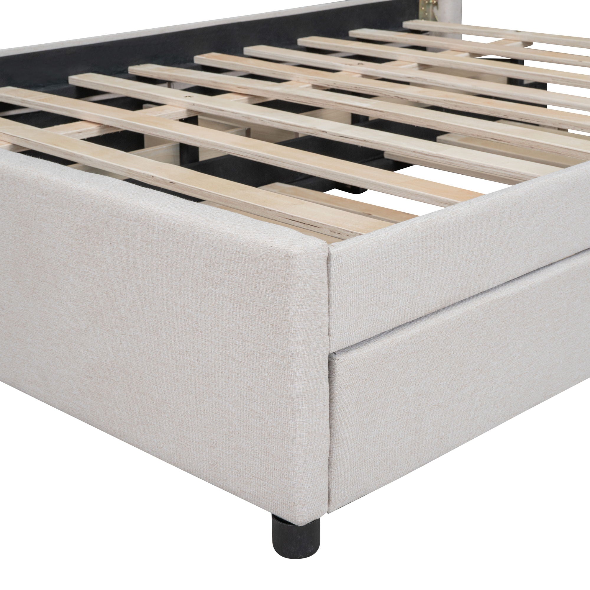 Upholstered Platform Bed With Drawers, Classic Headboard Design