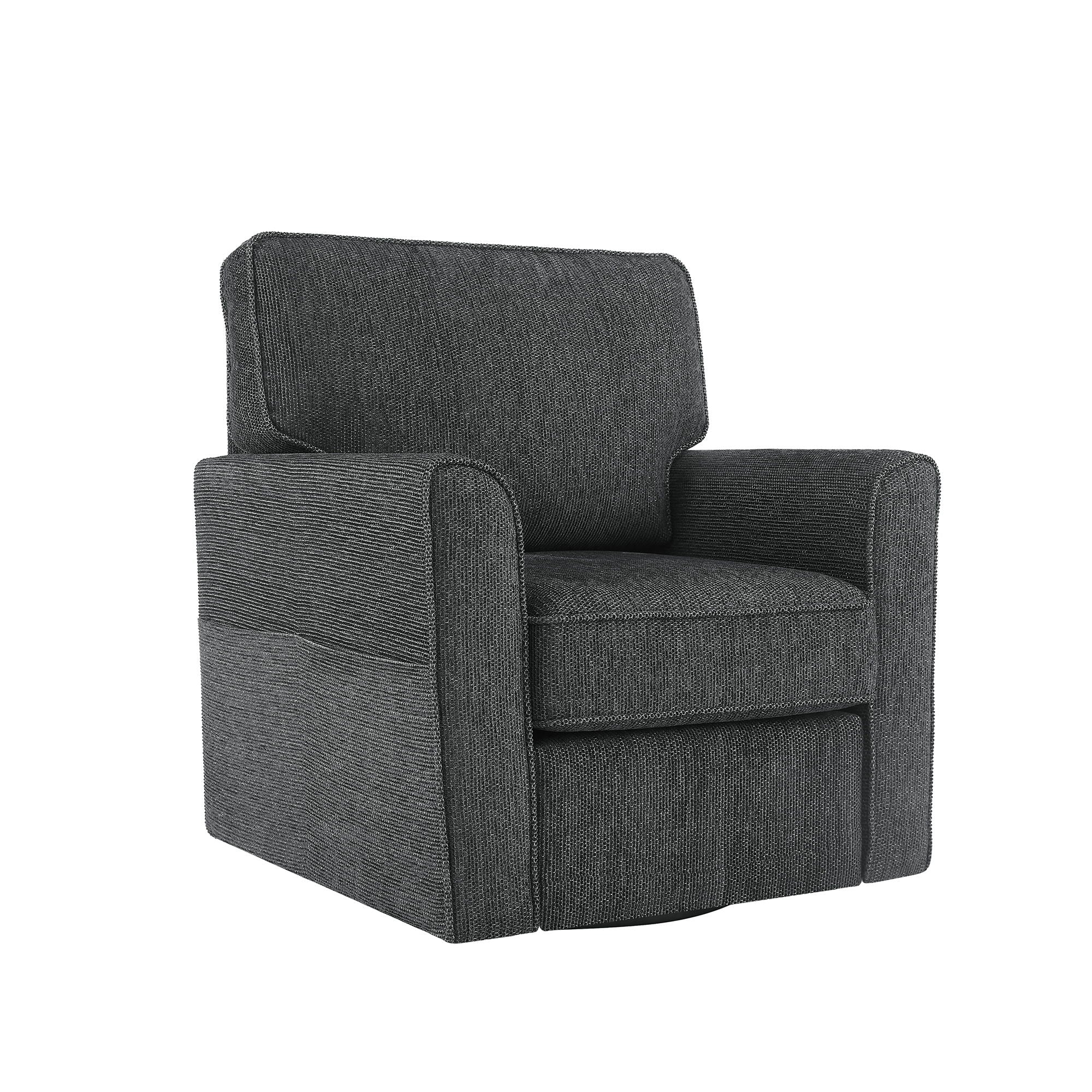 360° Swivel Accent Barrel Armchair With Side Pockets, Compact Design
