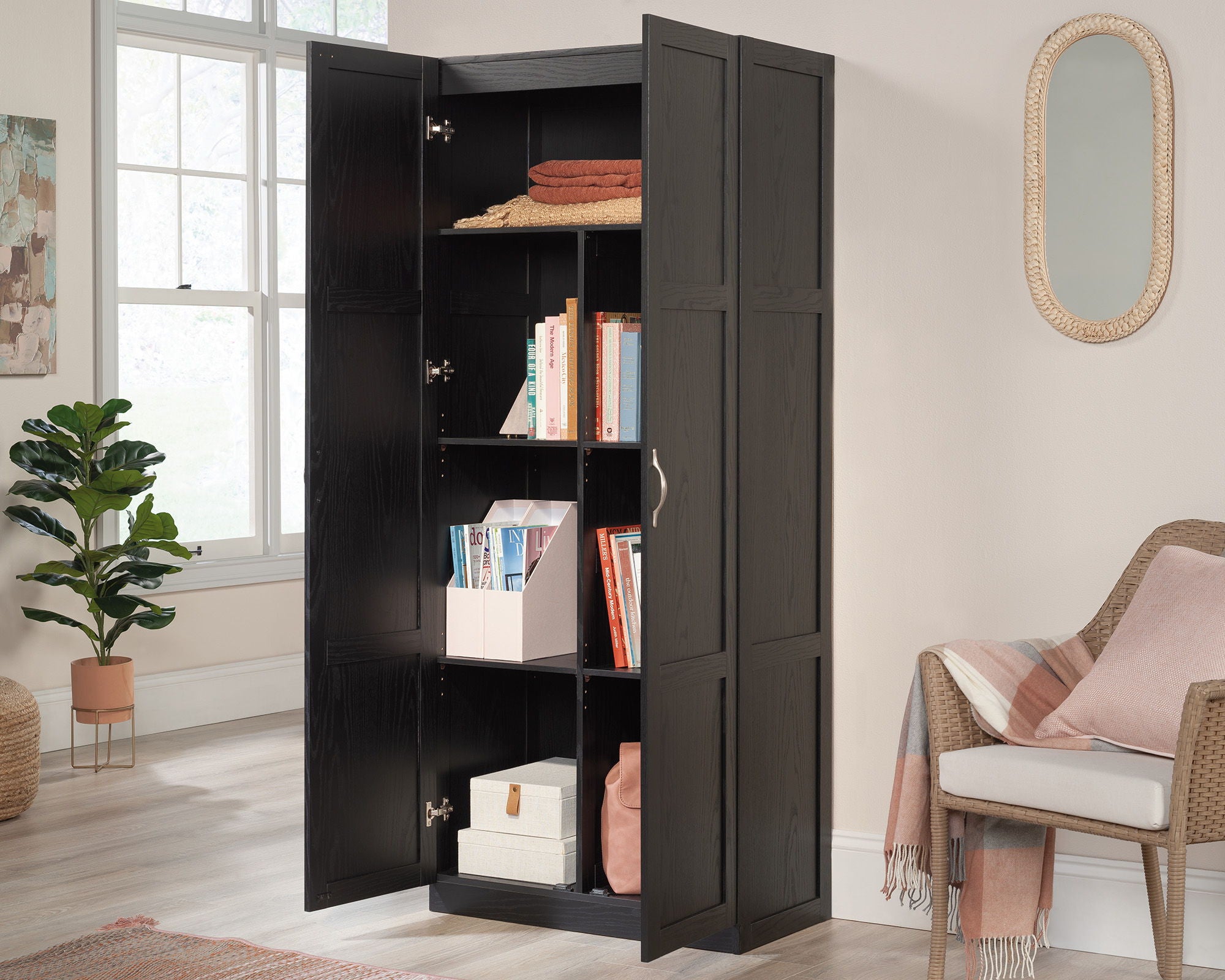 2-Door Storage Cabinet with Shelves in Black