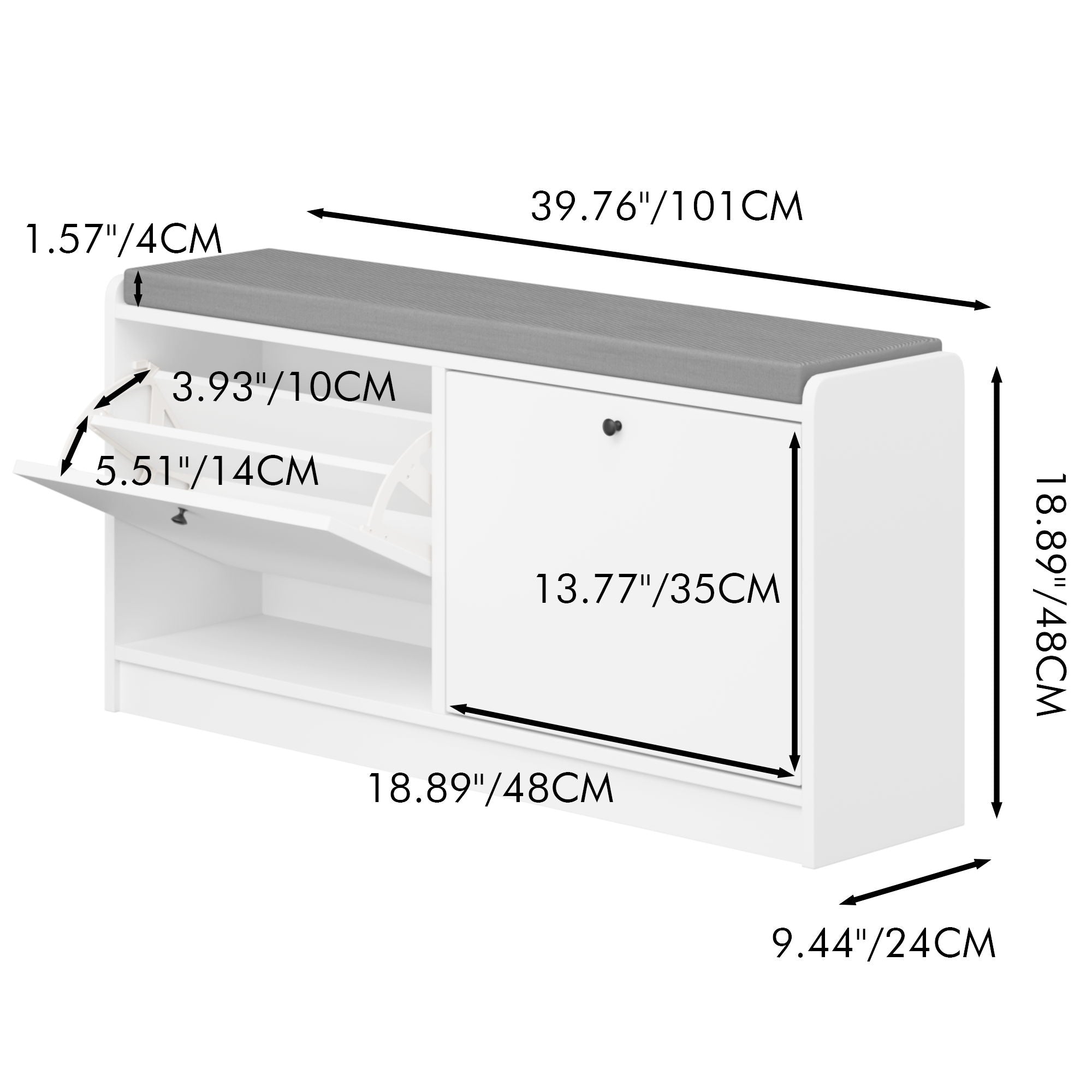 Shoe Storage Bench With Cushion, Entryway Organizer Cabinet For Hallway - White