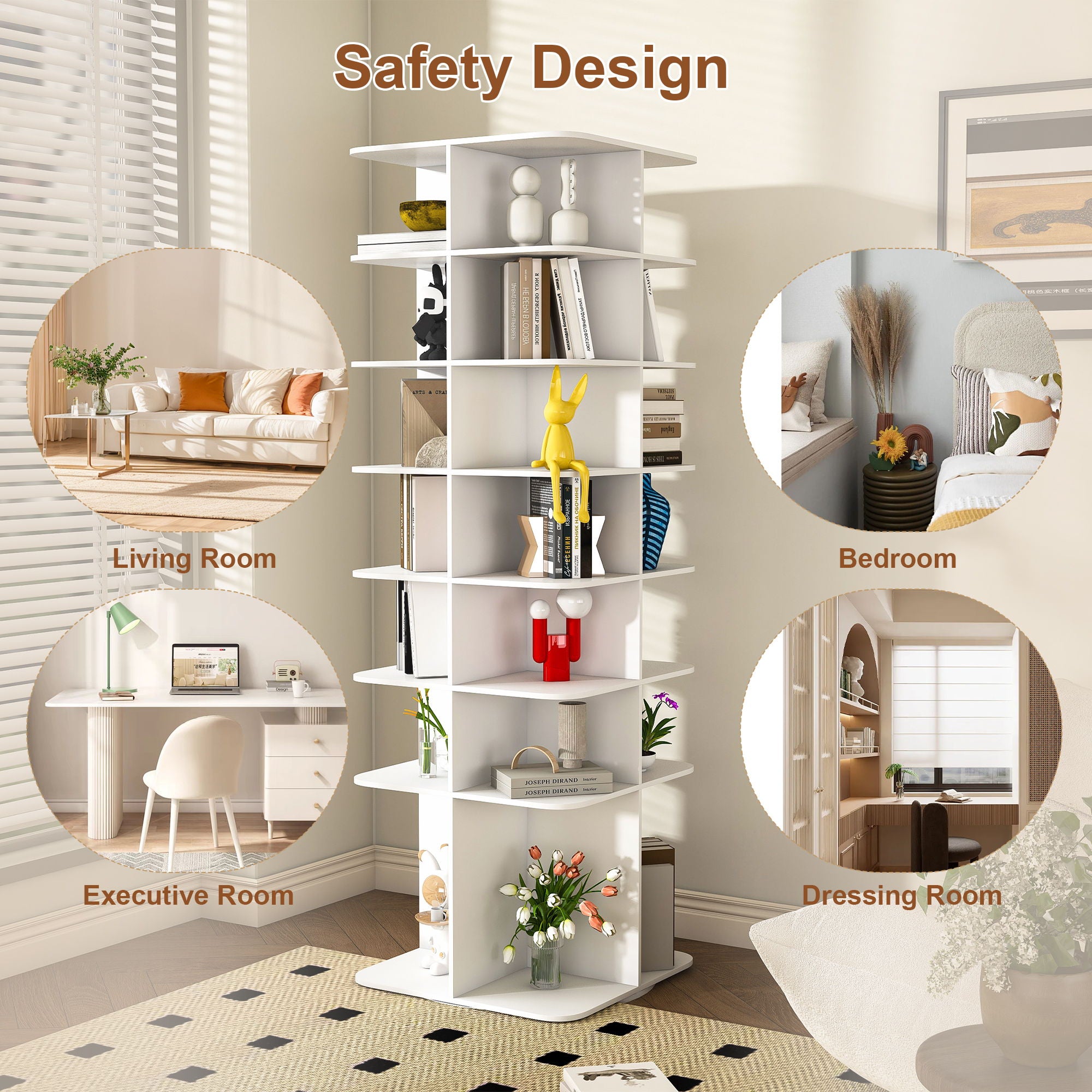 7 Tier Square Rotating Shoe Rack Tower With 360° Spinning Organizer - White