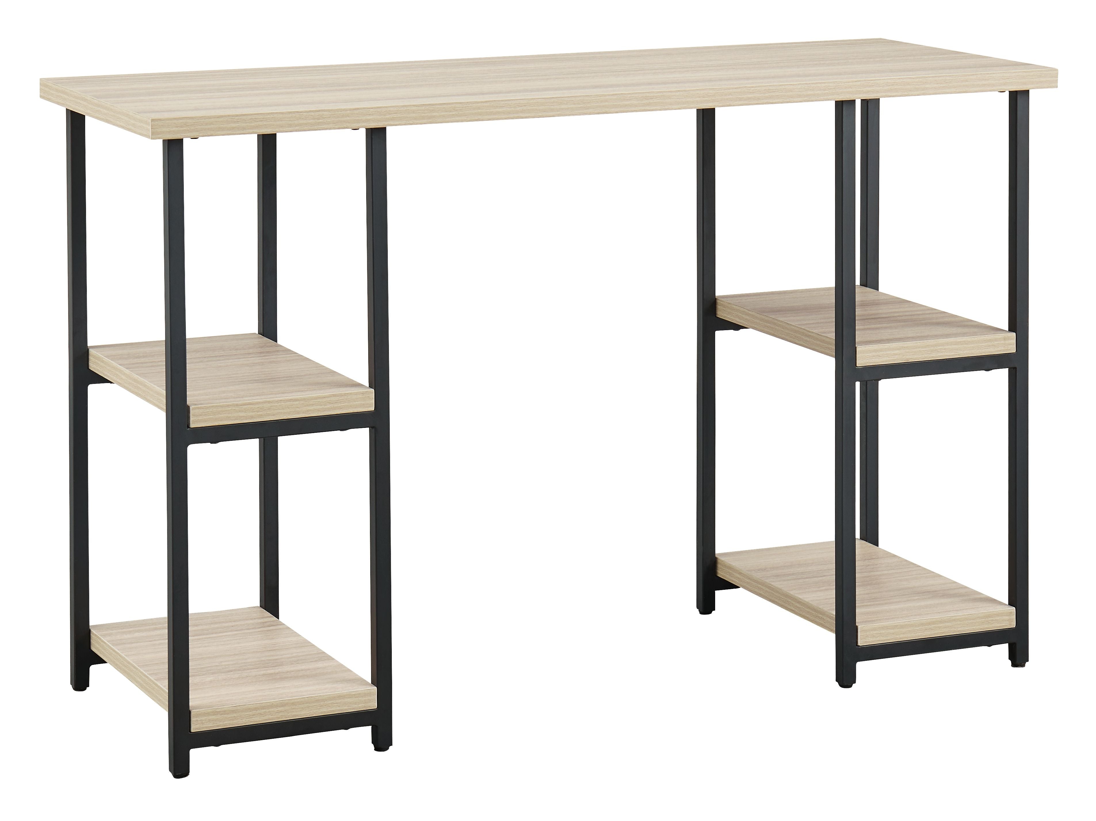 Signature Design by Ashley® Waylowe - Natural / Black - Home Office Desk - Double-Shelf Pedestal | Meri Furniture