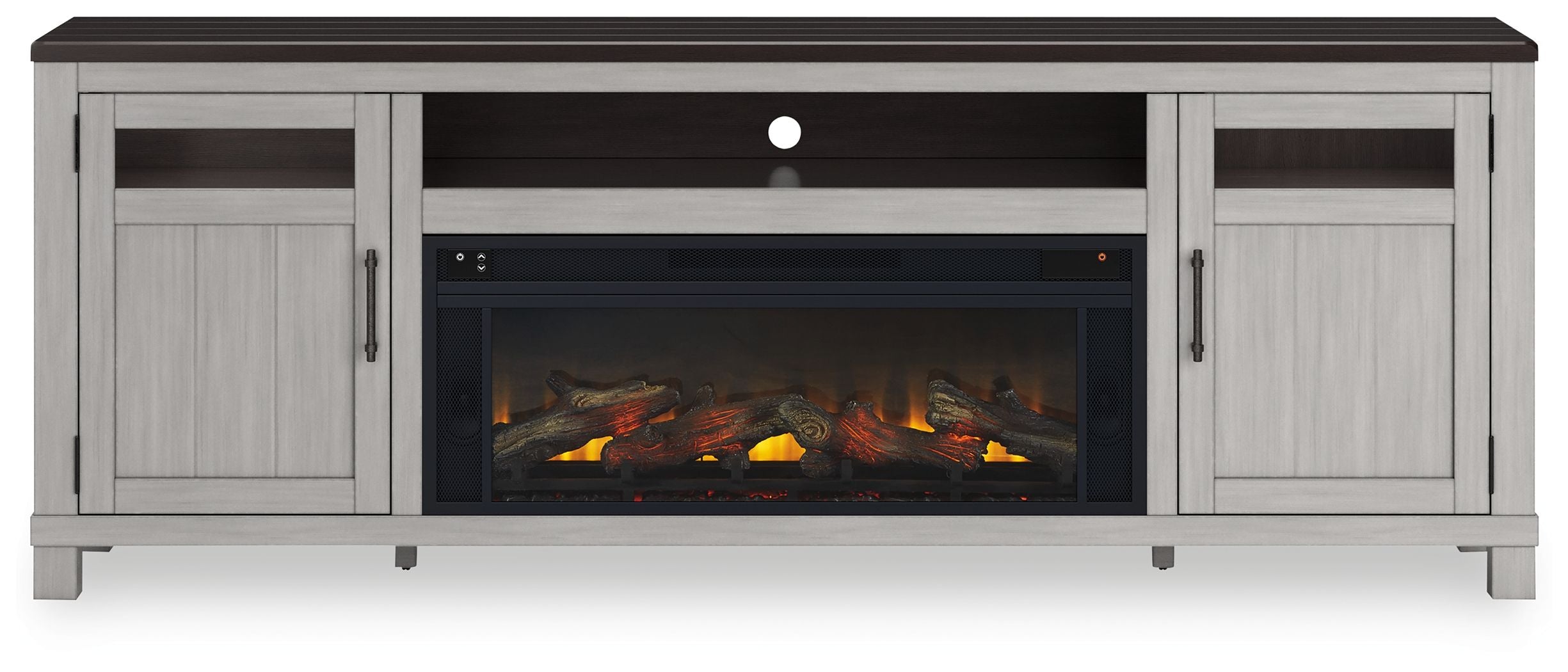 Signature Design by Ashley® Darborn - Gray / Brown - 88" TV Stand With Electric Infrared Fireplace Insert | Meri Furniture
