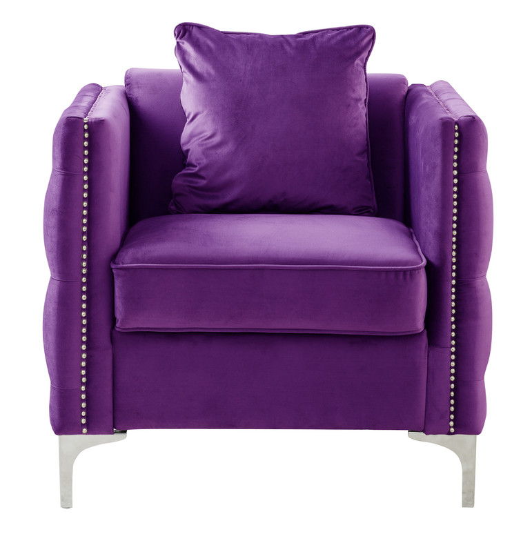 Bayberry 34"W Purple Velvet Chair with 1 Pillow