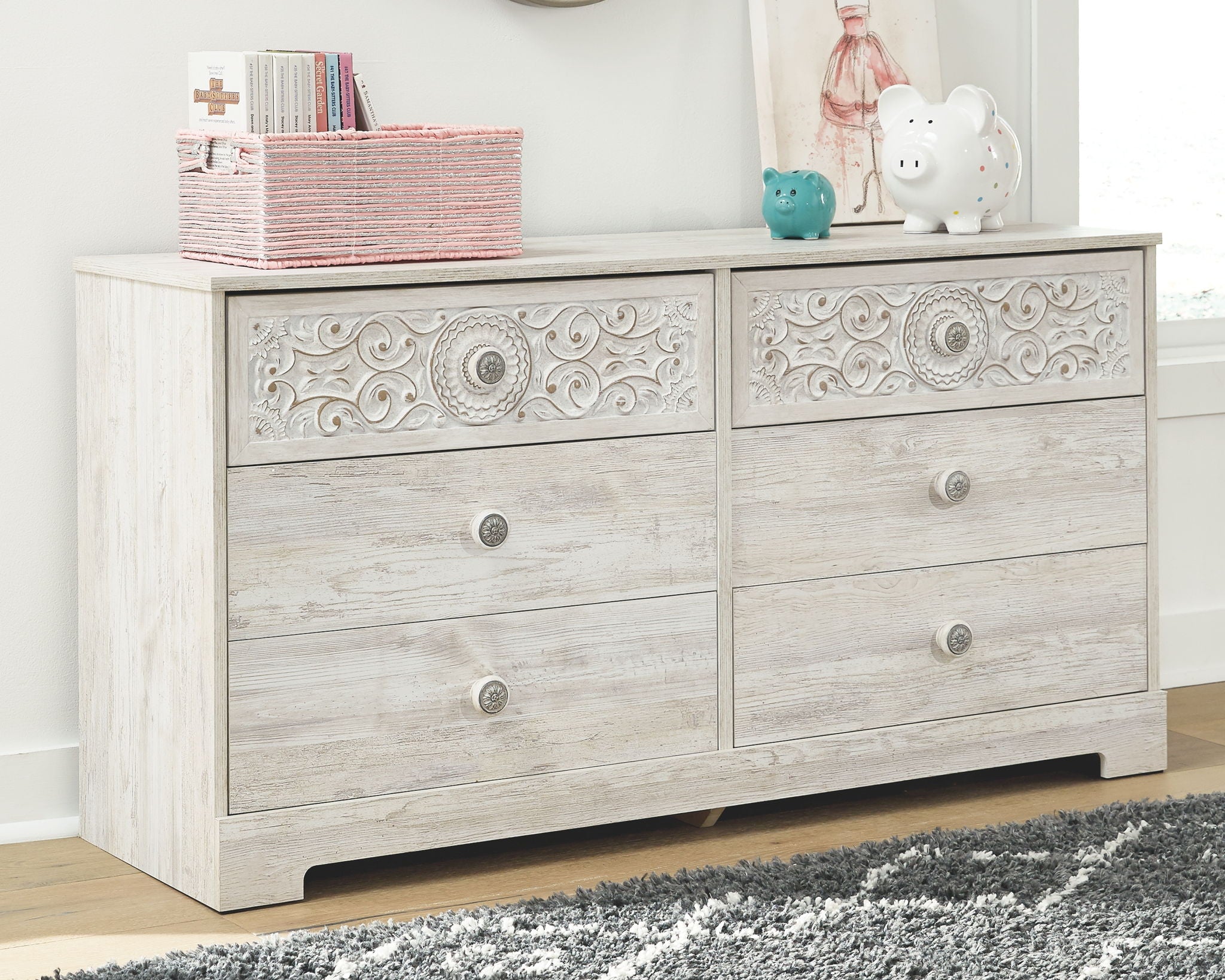 Paxberry - Six Drawer Dresser - Vinyl-Wrapped - Whitewash