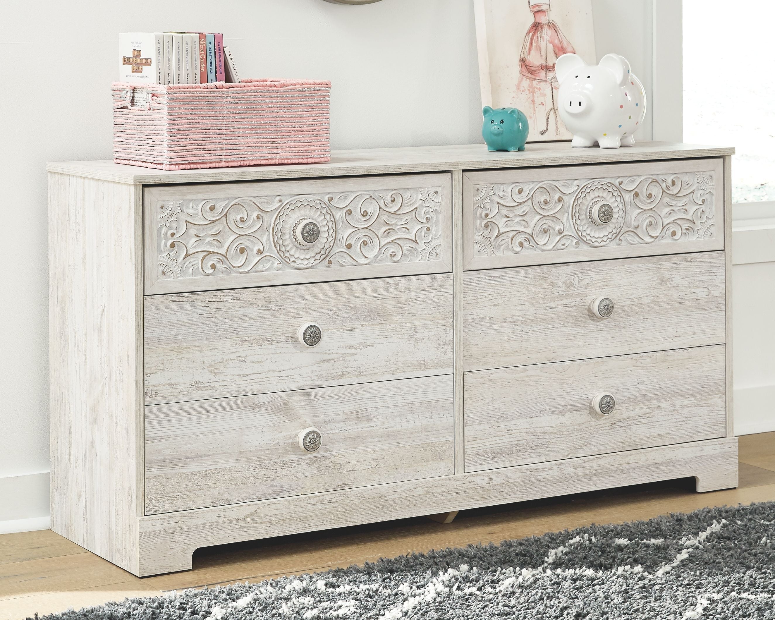 Ashley Furniture Paxberry - Whitewash - Six Drawer Dresser - Vinyl-Wrapped | Meri Furniture