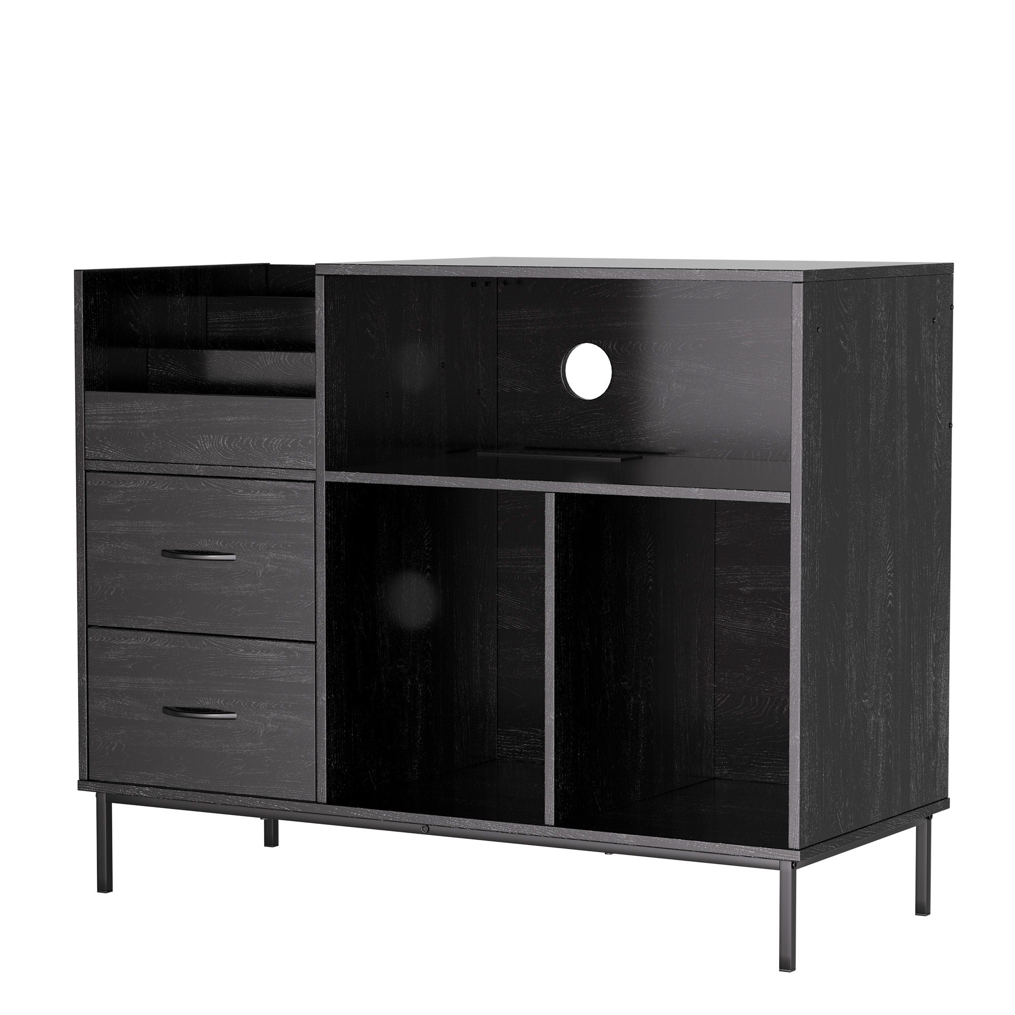 Eco-Friendly Vinyl Record Player Stand With Flip-Top Storage, Media Console With Dual Outlets And Dustproof Drawers