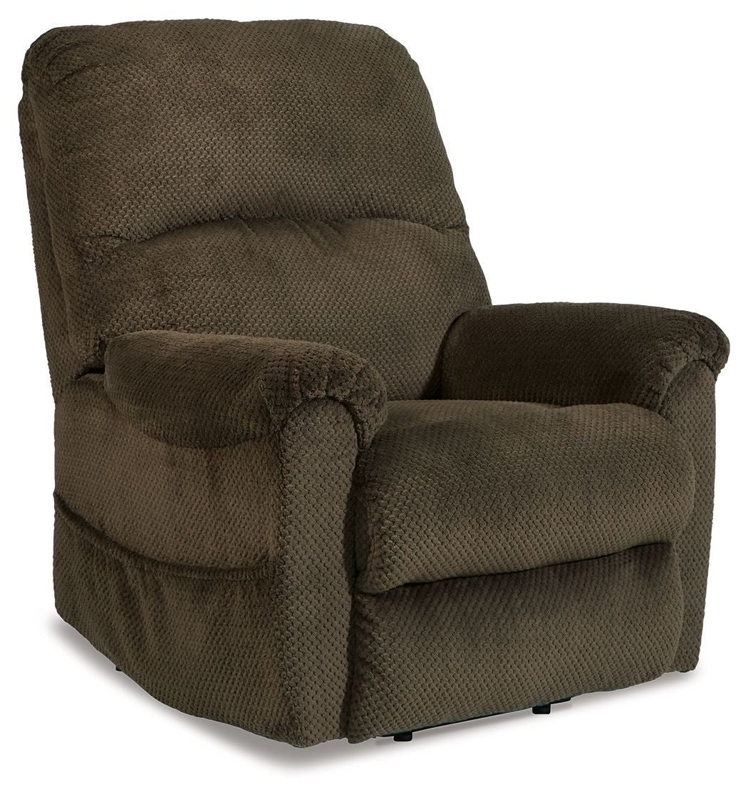 Signature Design by Ashley® Shadowboxer - Chocolate - Power Lift Recliner | Meri Furniture