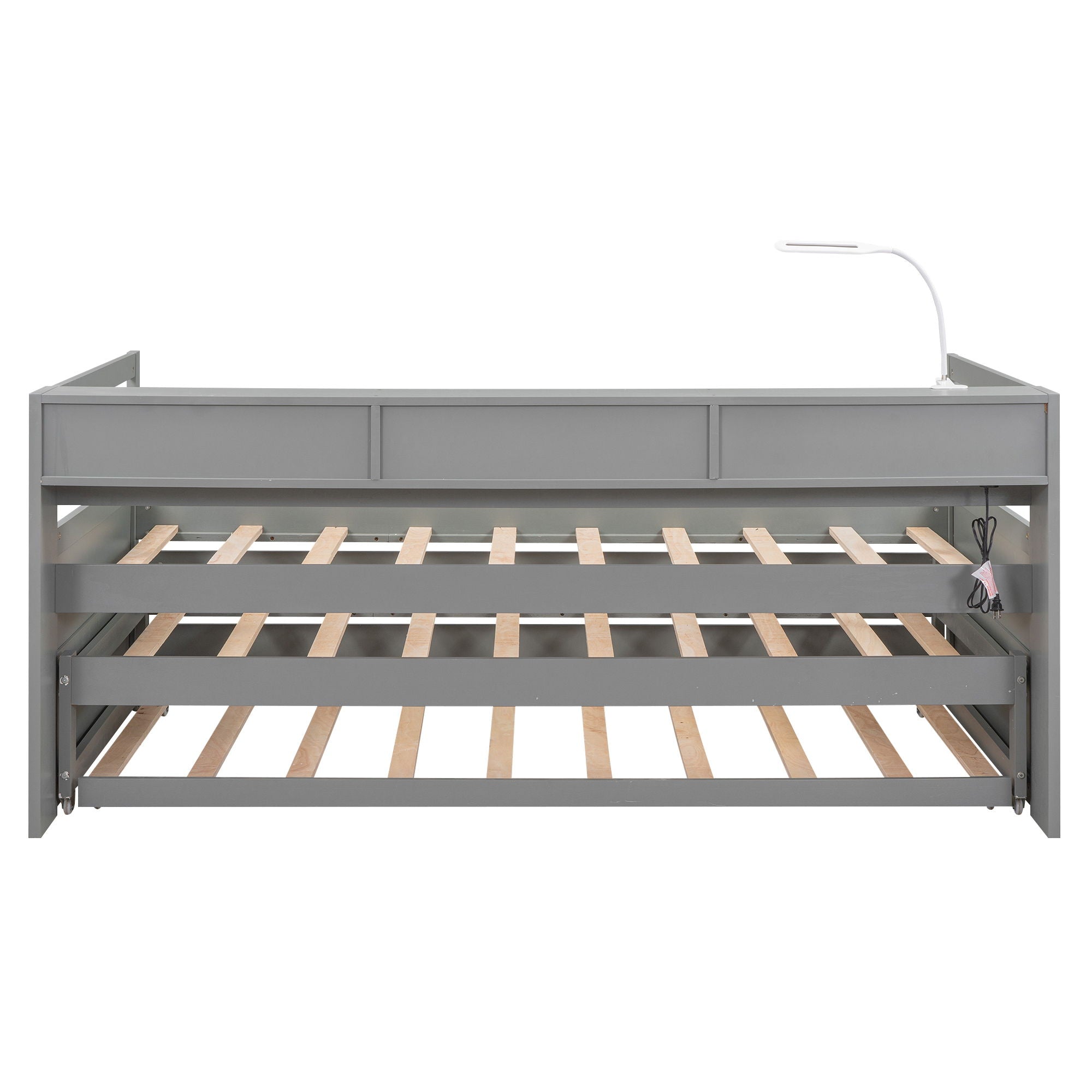 Daybed With 2 Trundles, 3 Storage Cubbies, Built In USB Charging Light