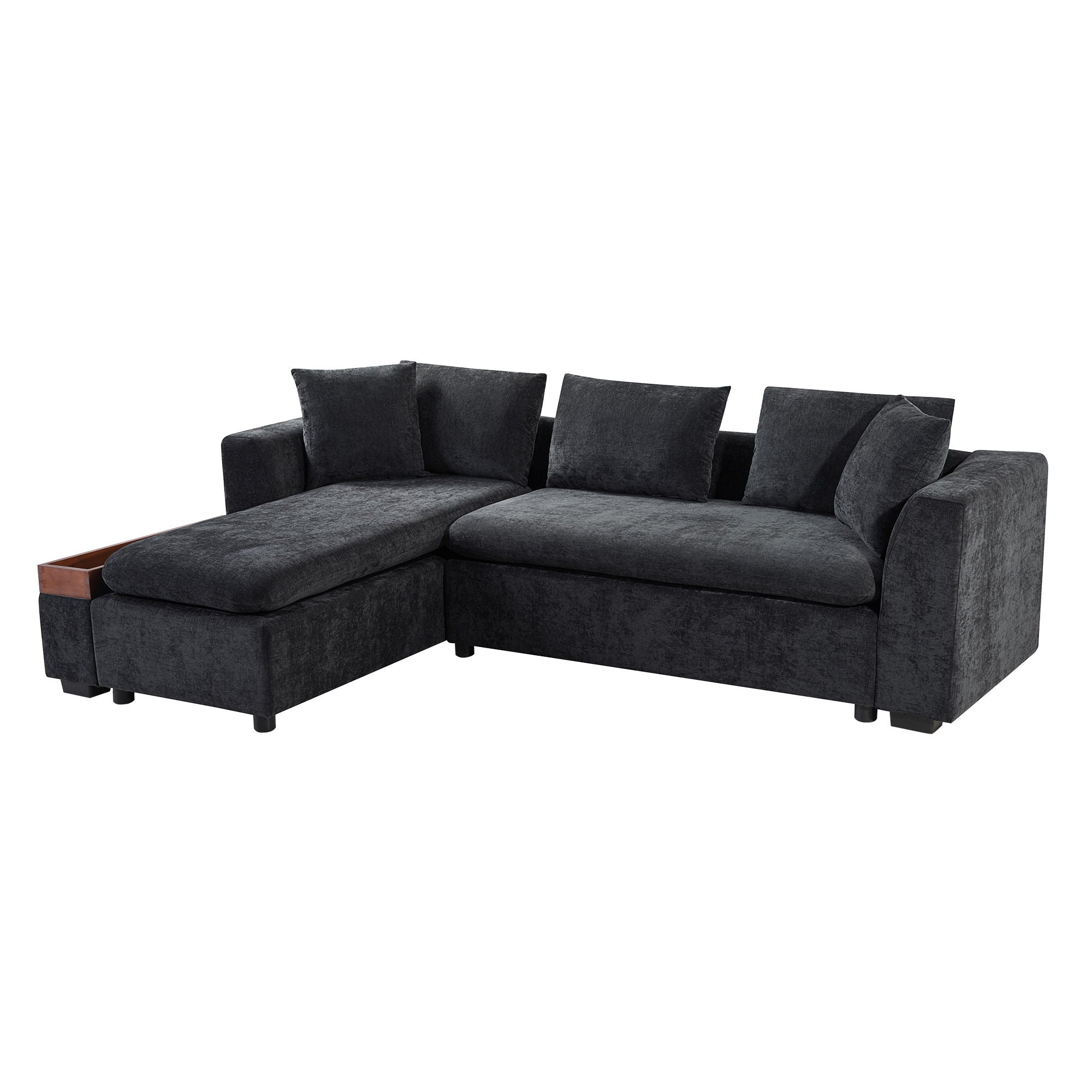 Modern L Shaped Sectional Sofa With Chenille Upholstery And Wooden Storage