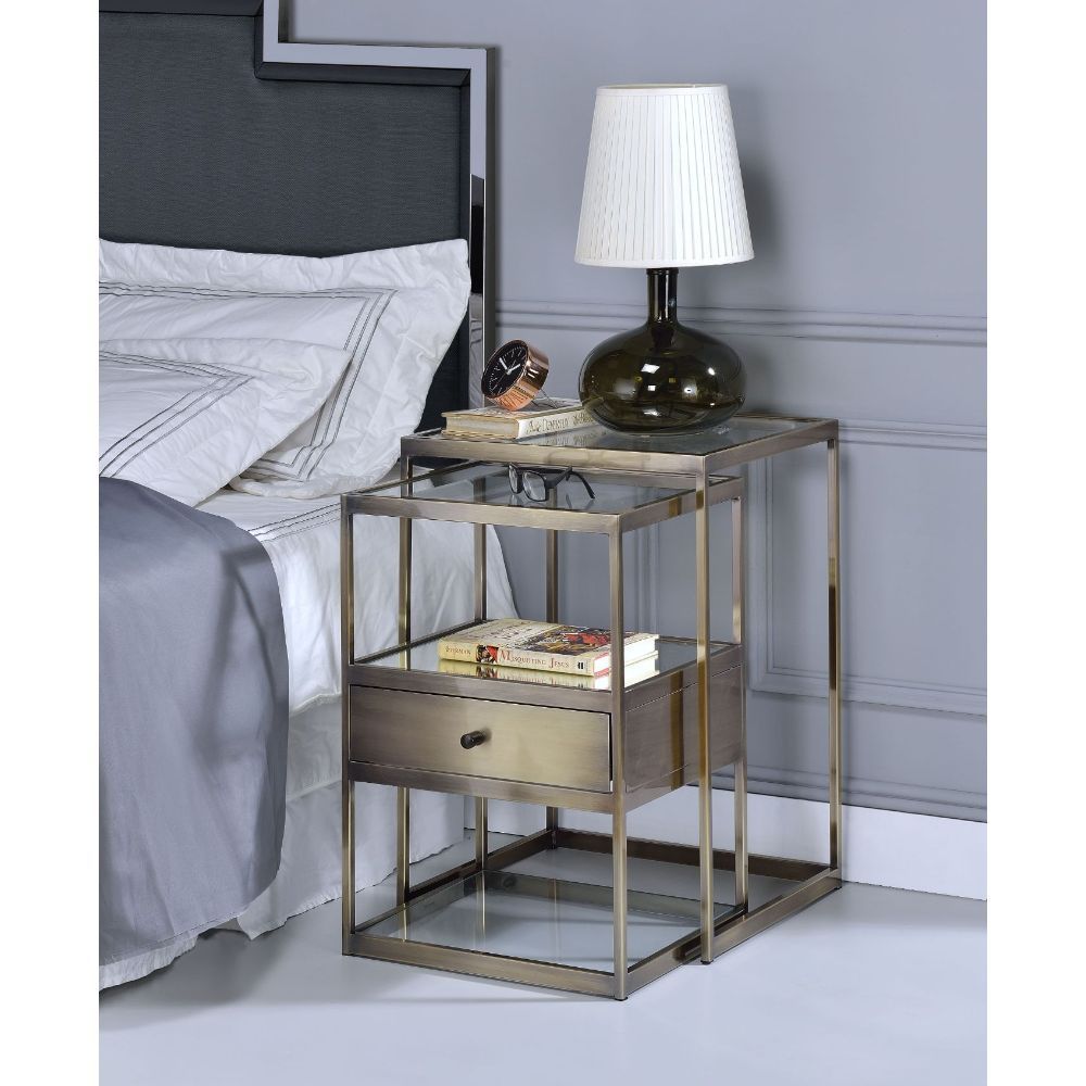Enca - Nesting Table Set - Clear Glass & Antique Brass