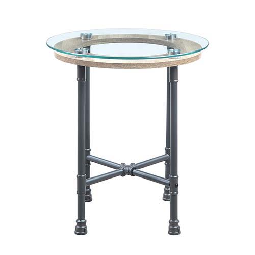 ACME Brantley - End Table - Clear Glass & Sandy Gray Finish | Meri Furniture