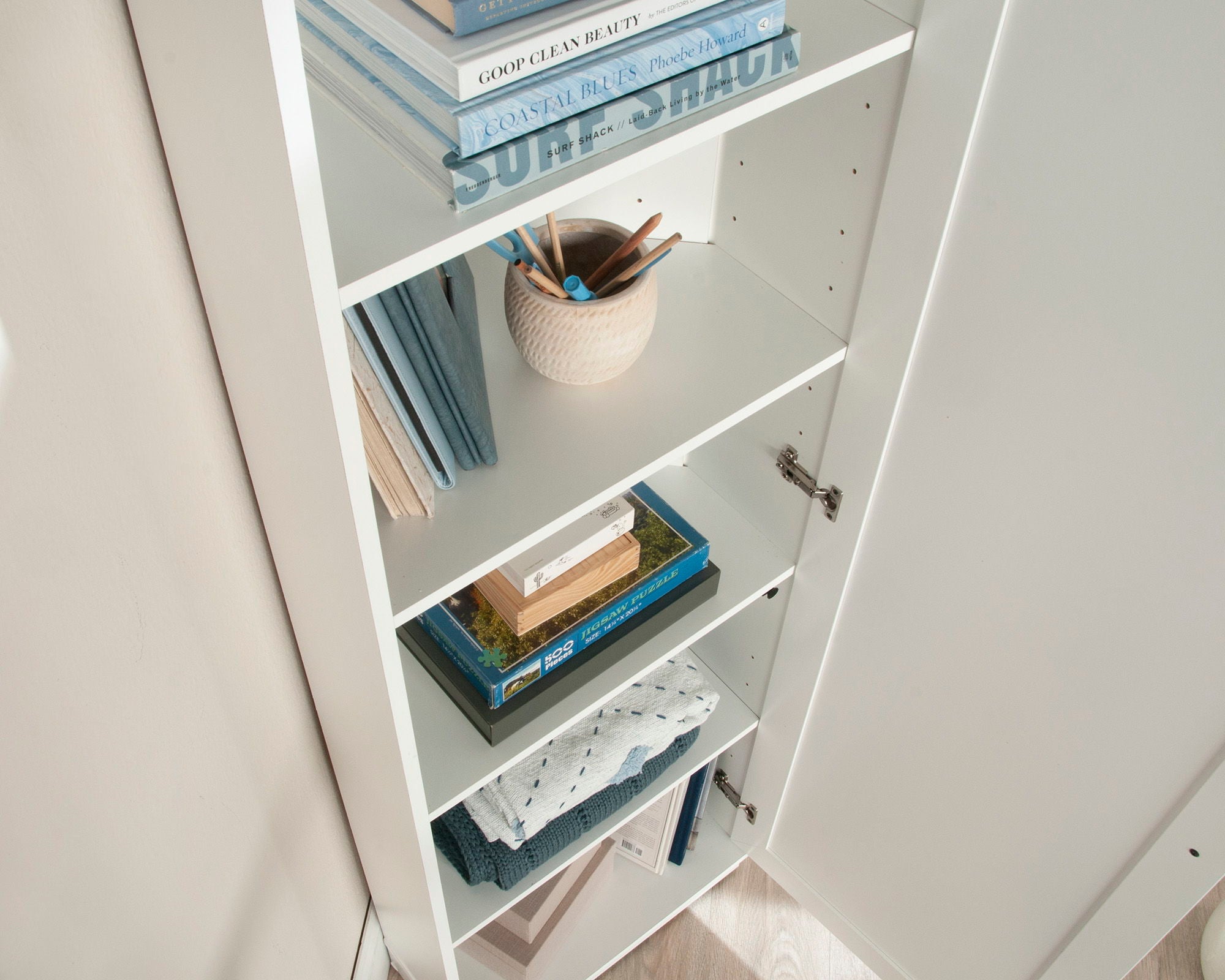 5-Shelf Corner Storage Cabinet in Soft White