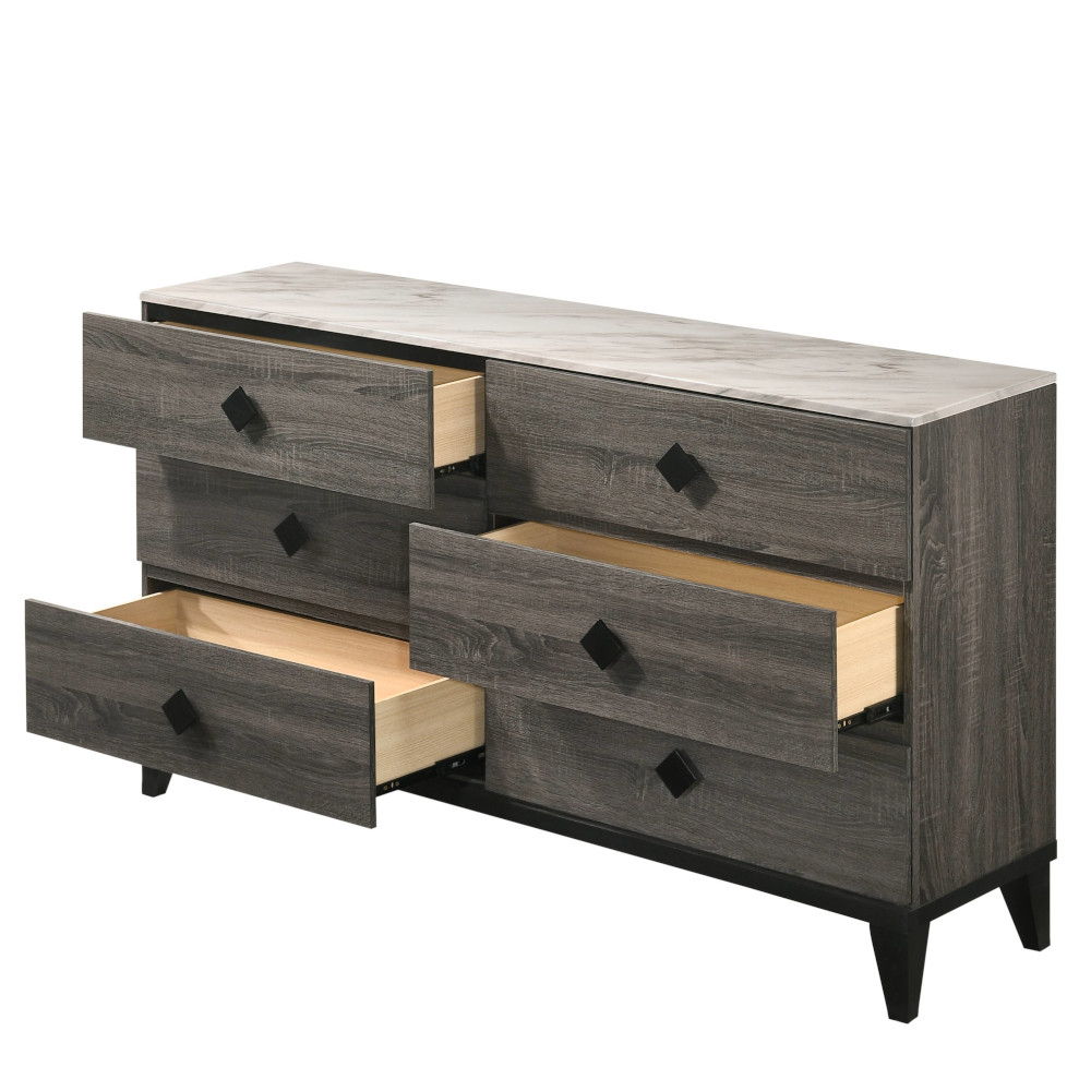 ACME Avantika - Dresser - Faux Marble & Rustic Gray Oak | Meri Furniture