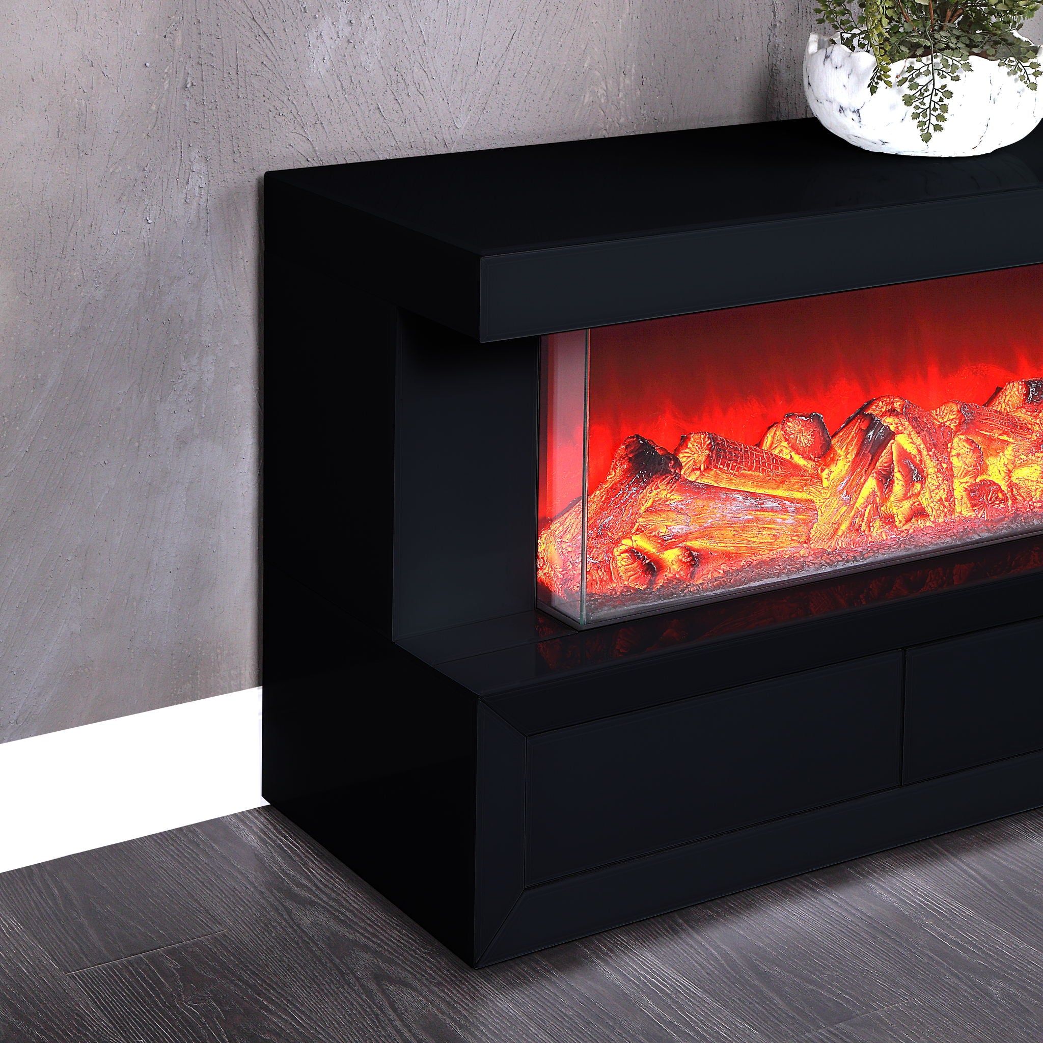 Dorian 71"W Black Finish TV Stand with Fireplace and Speaker