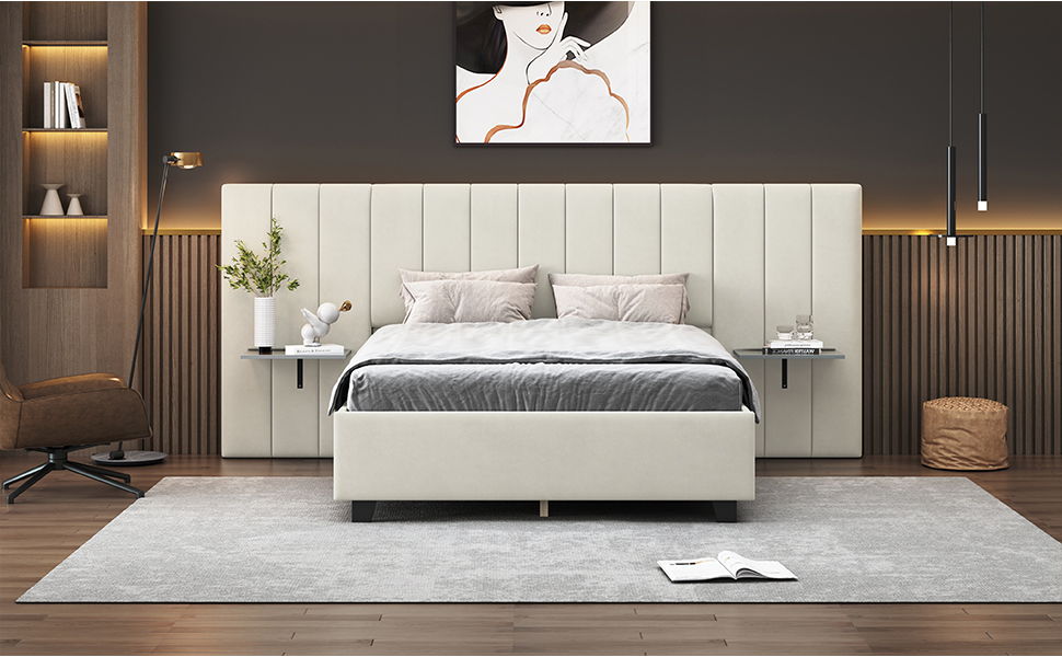 Upholstered Platform Bed With Big Headboard