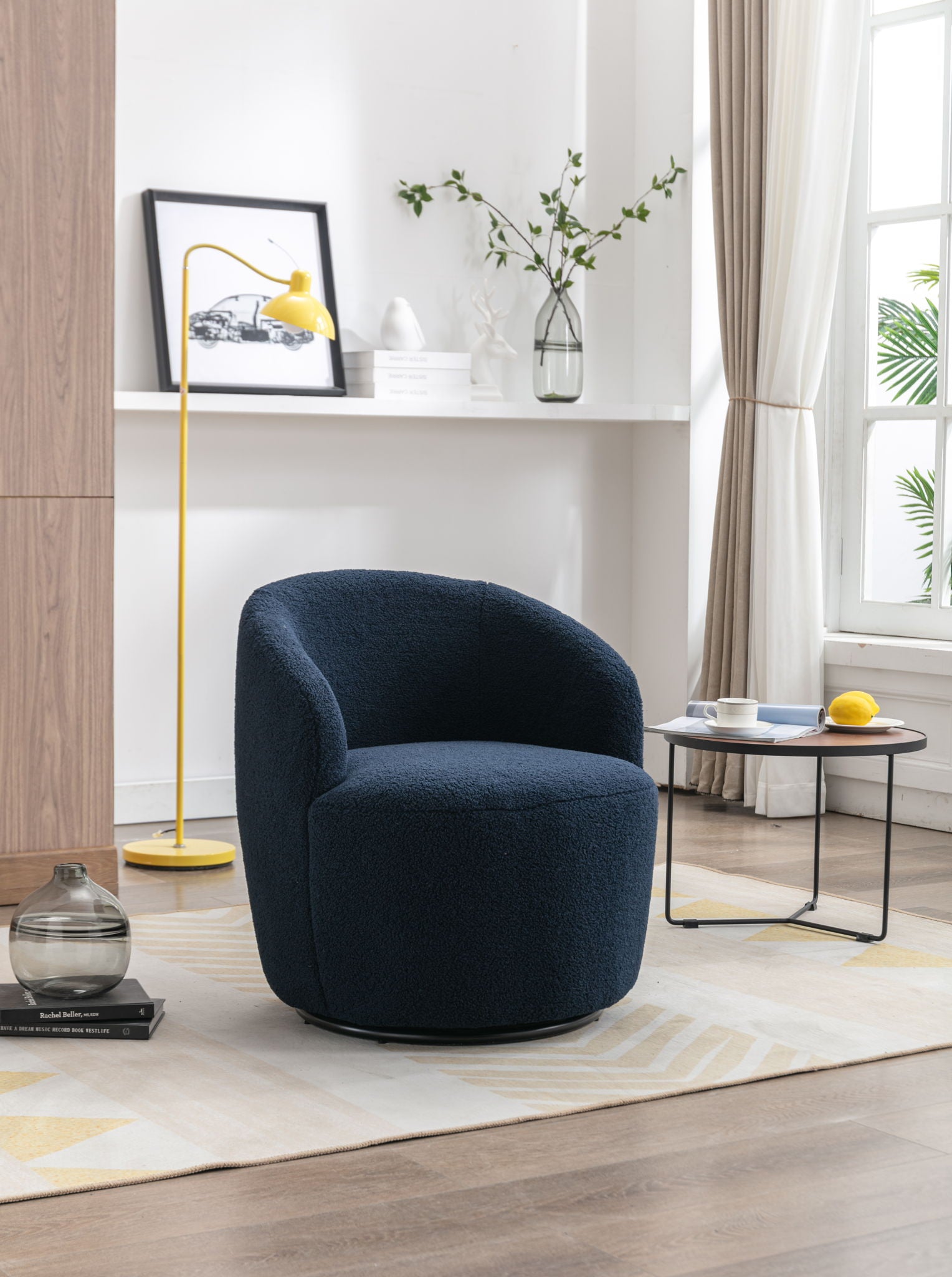 Teddy Fabric Swivel Accent Armchair Barrel Chair With Powder Coating Metal Ring