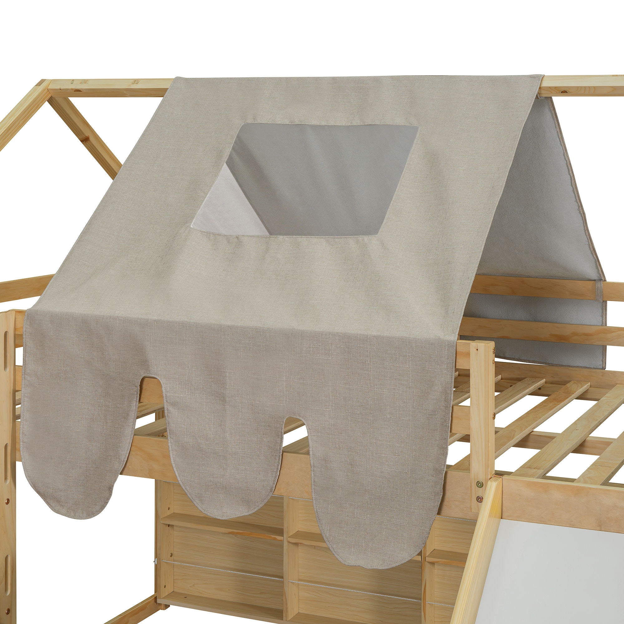 Loft Bed With House Shaped Frame And Tent