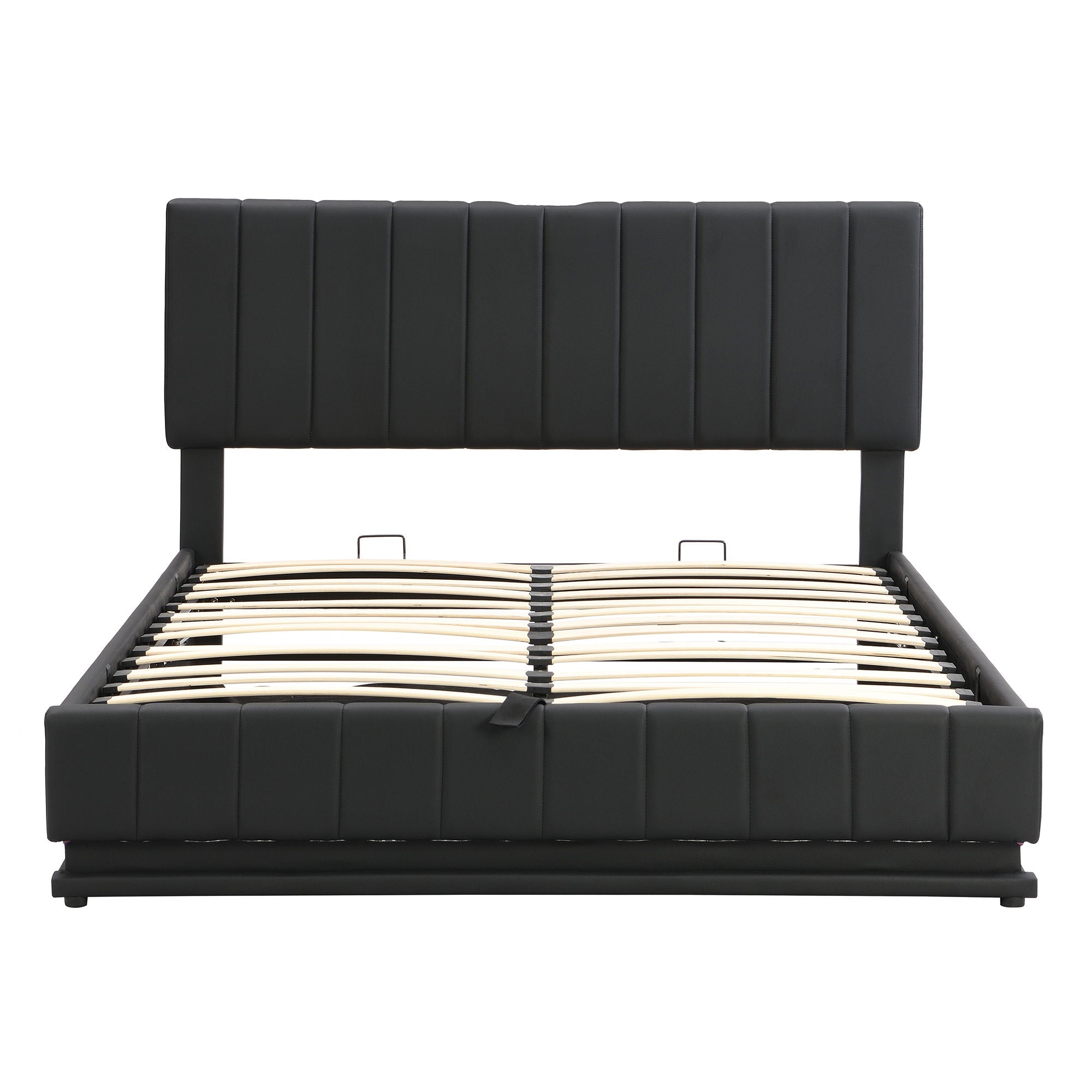 Upholstered Bed With Hydraulic Storage System And LED Light, With Sockets And USB Ports