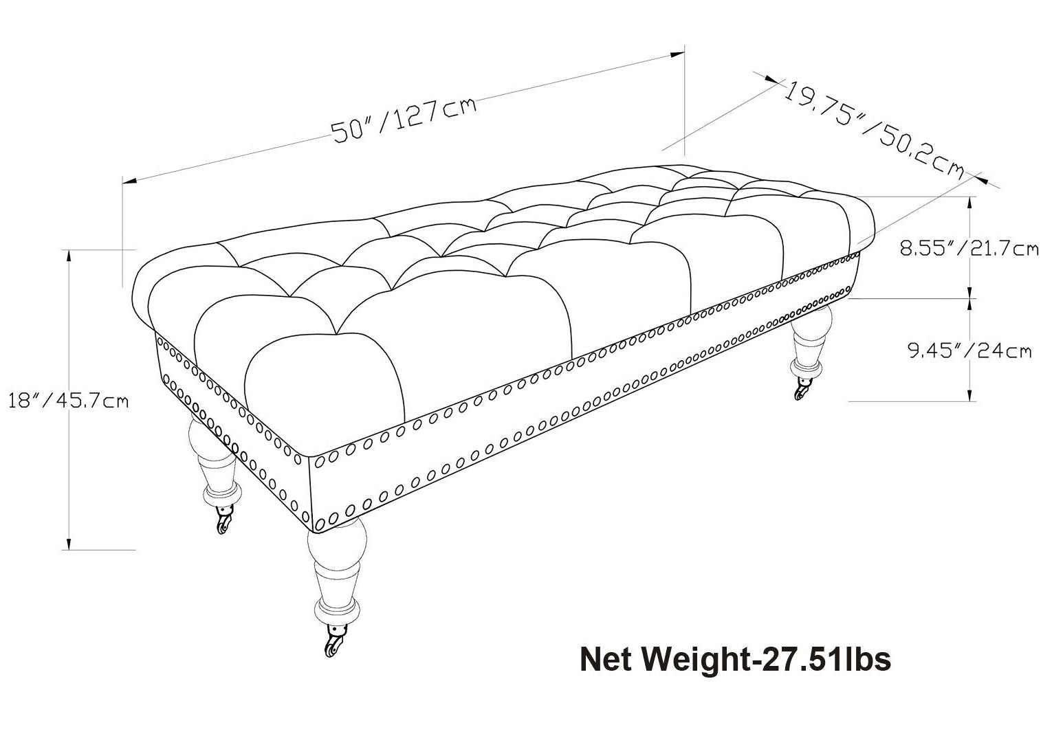 Henley - Tufted Ottoman Bench - Distressed Brown