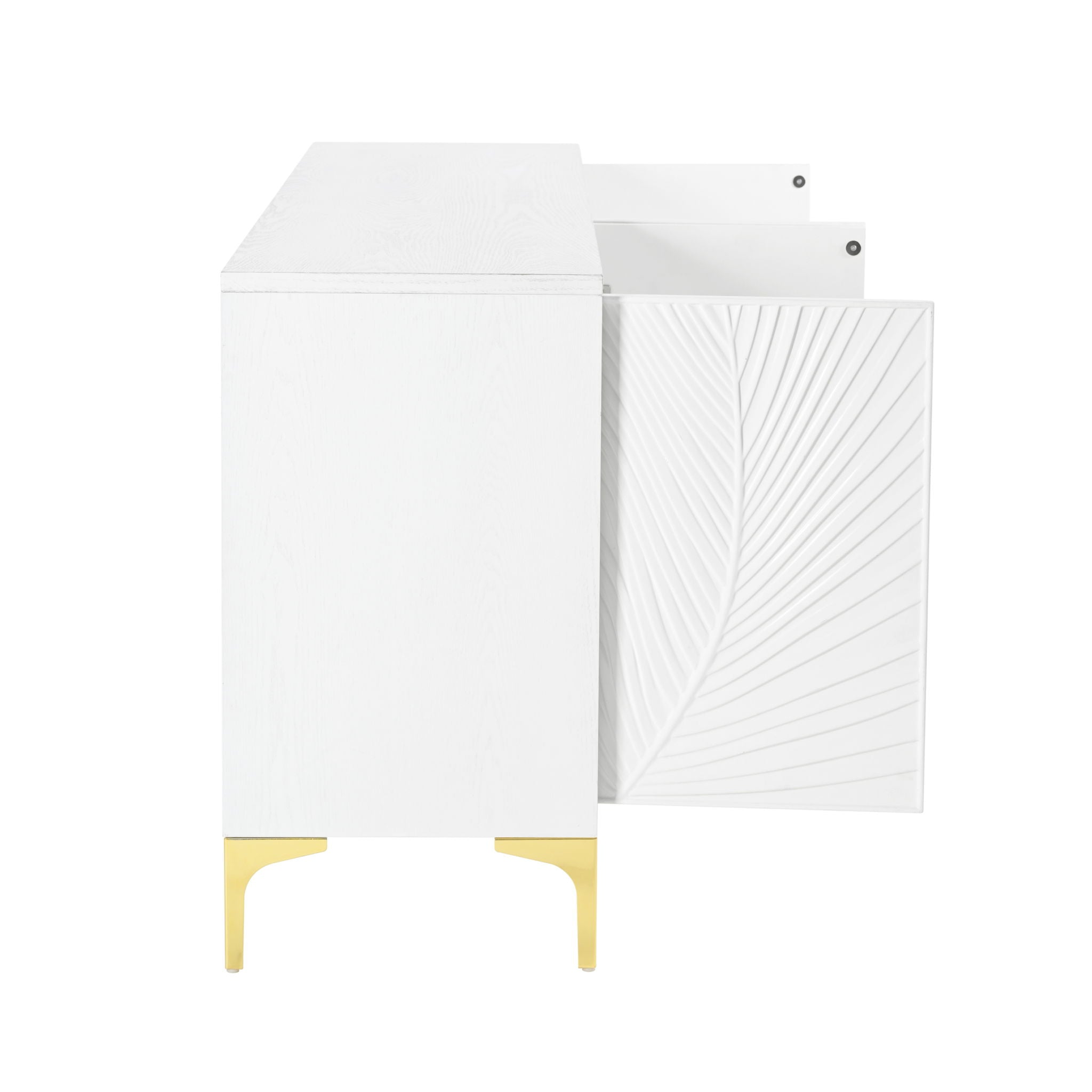 Modern 4 Door Sideboard With Creative Carved Surface And Adjustable Shelves