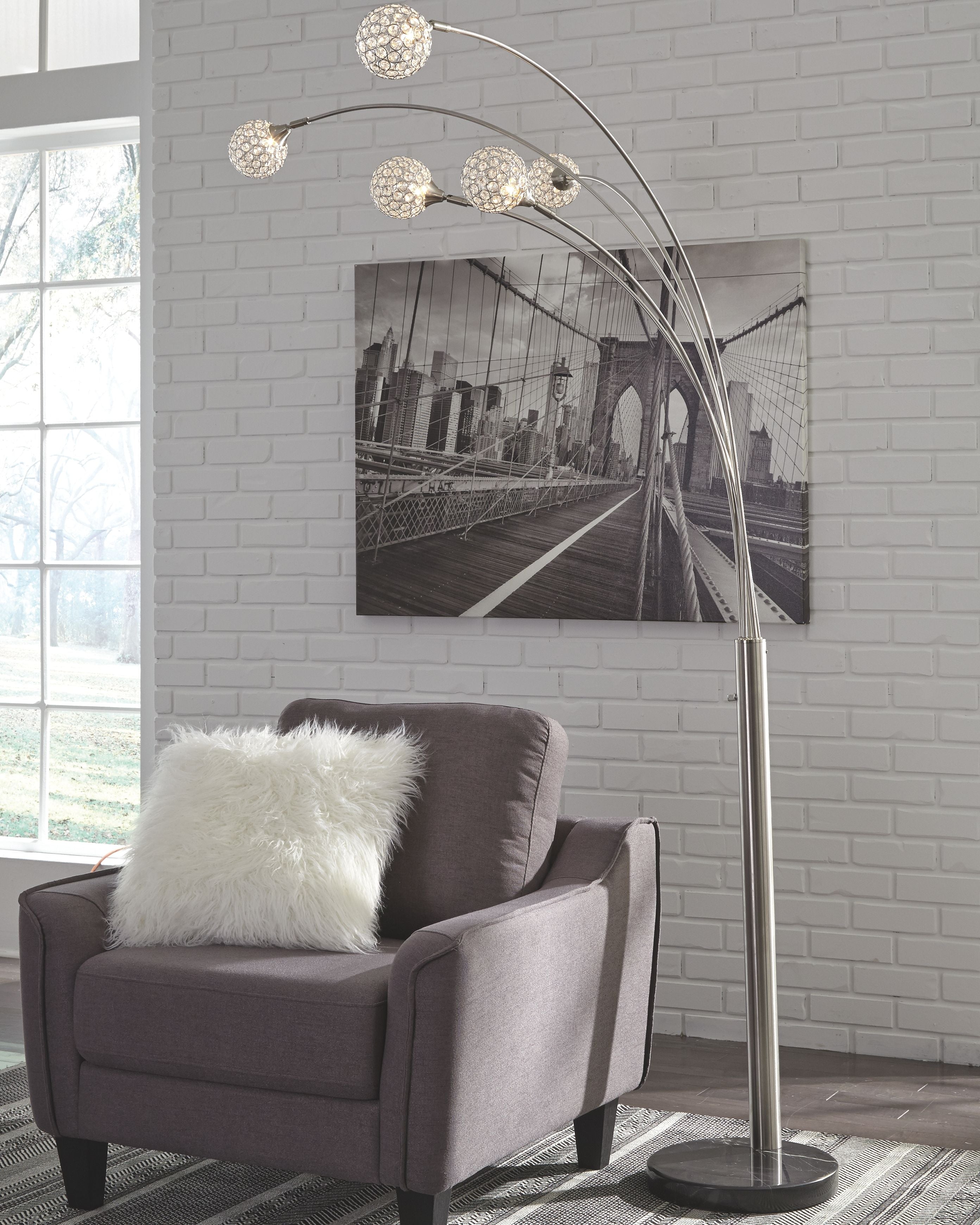 Ashley Furniture Winter - Silver Finish - Metal Arc Lamp | Meri Furniture