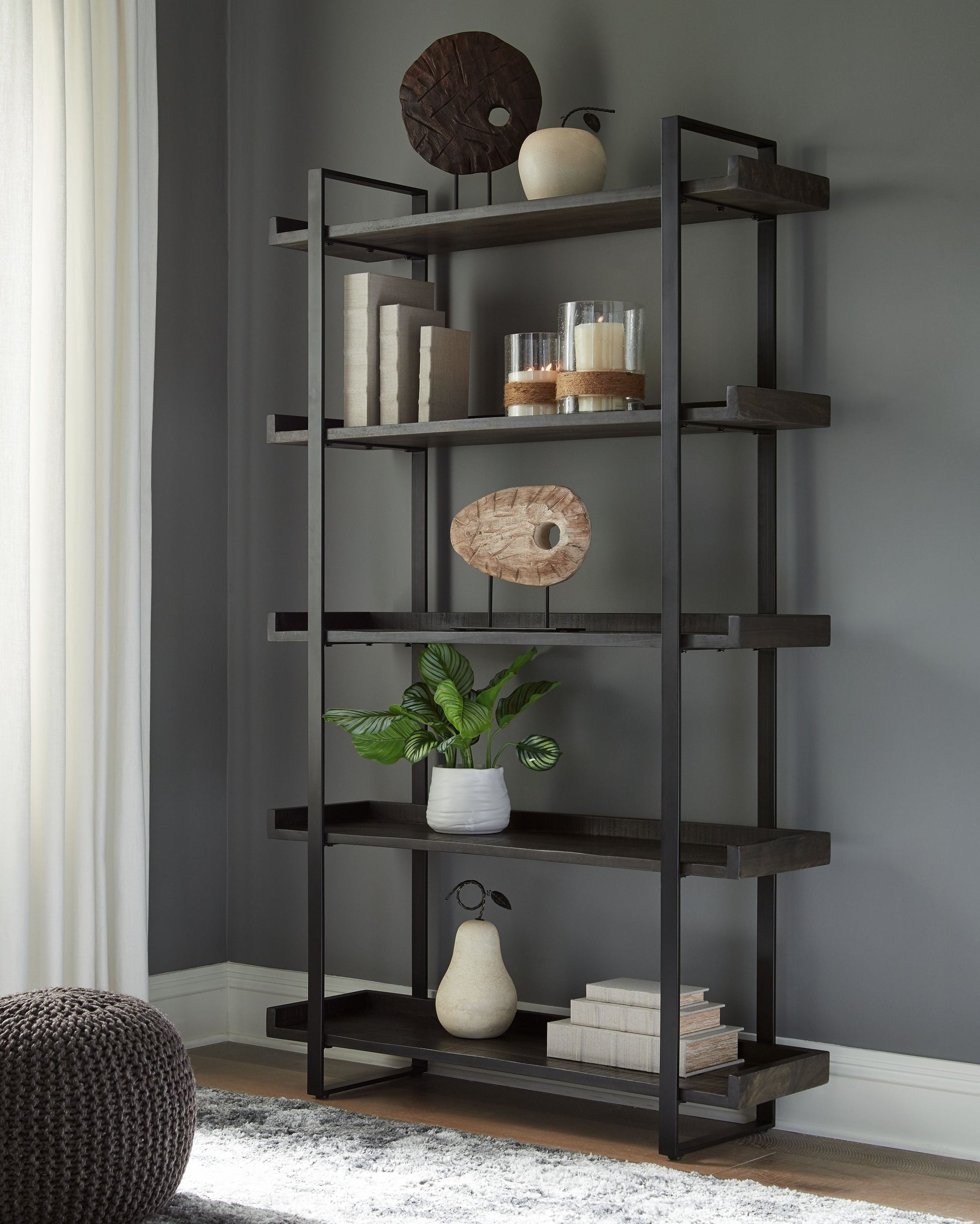 Signature Design by Ashley® Kevmart - Grayish Brown / Black - Bookcase | Meri Furniture