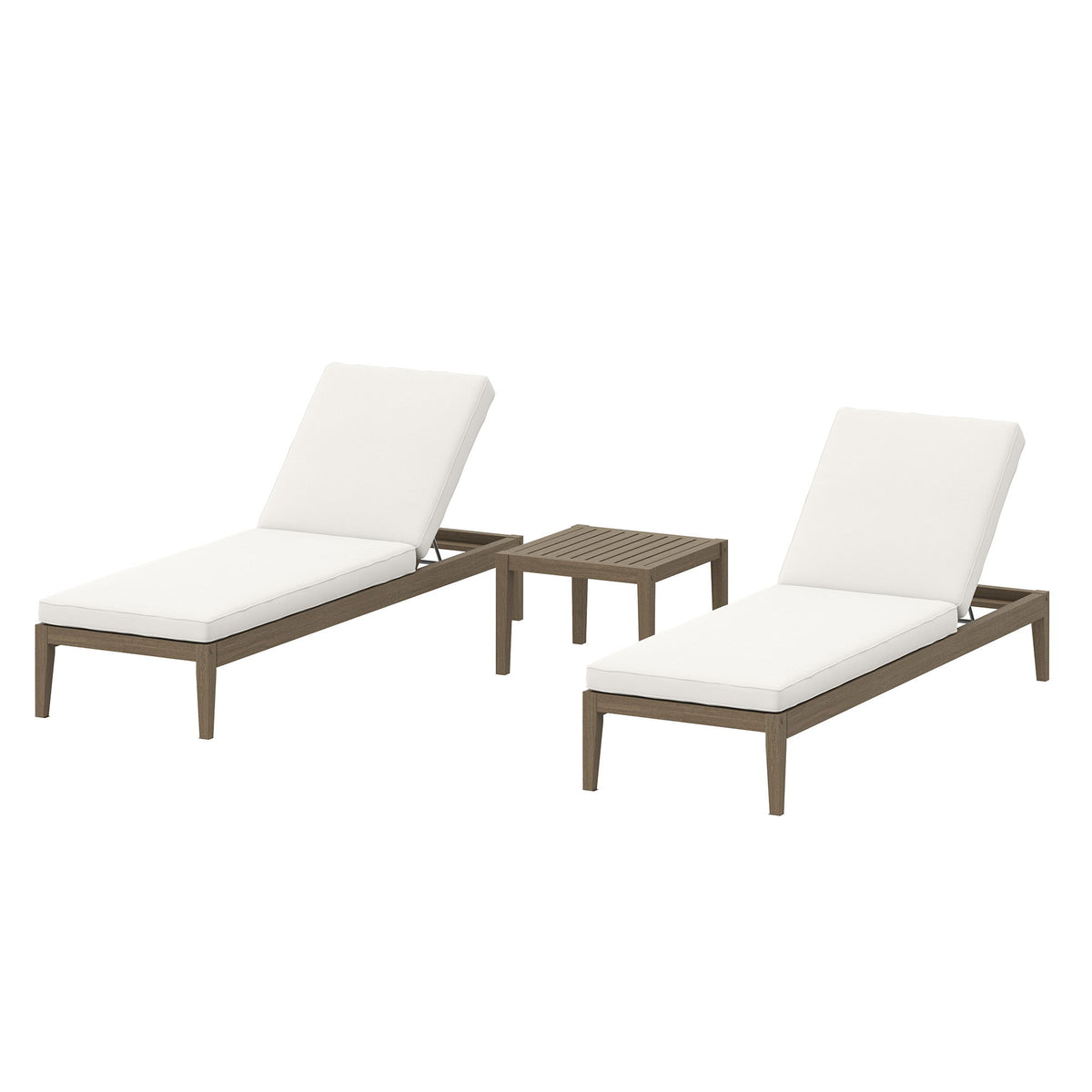 Northlake 3-Piece Outdoor Patio Teak Wood Furniture Set with Chaise Lounges and Side Table by Modway