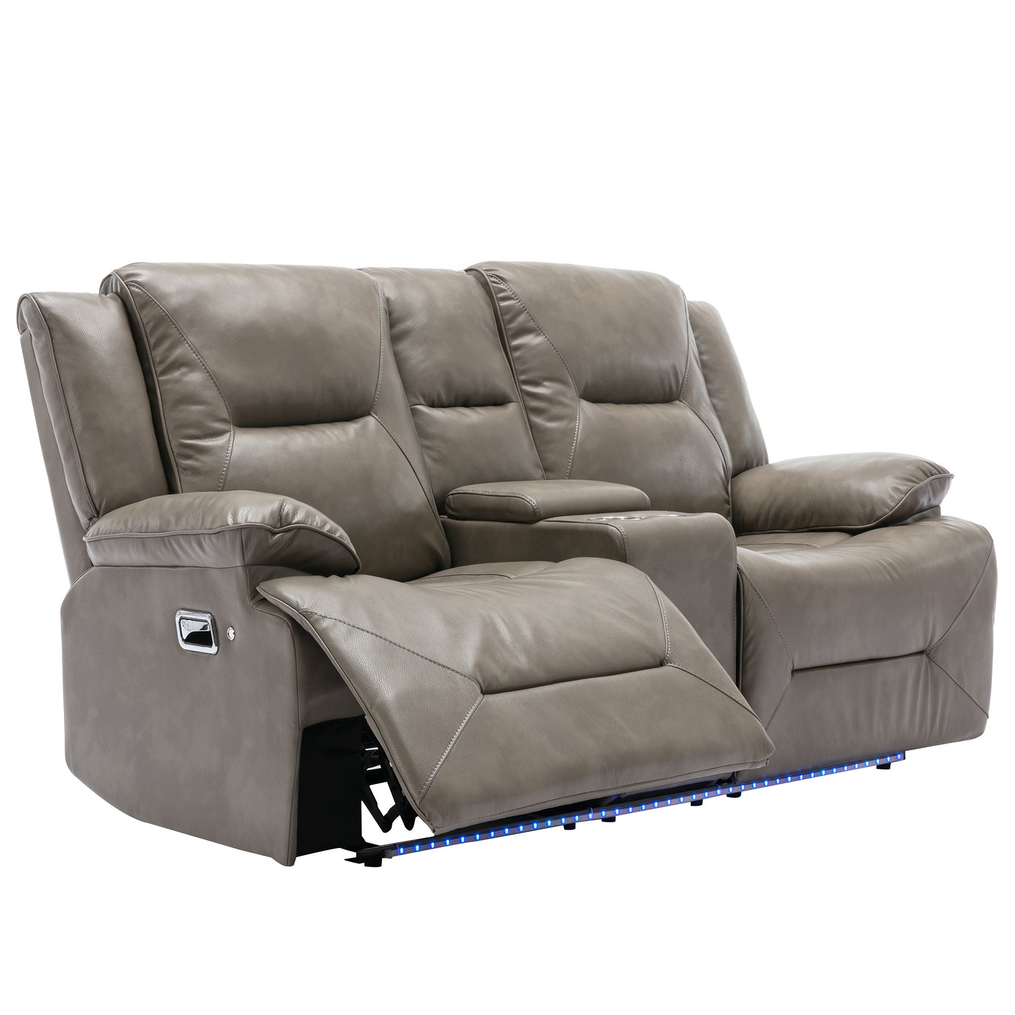 2 Seater Home Theater Recliner Manual Recliner Chair With A LED Light Strip Two Cup Holders And A Storage Box For Living Room