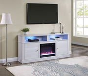 Lucifer 70"W White Walnut Finish TV Stand Console with Fireplace and Heater