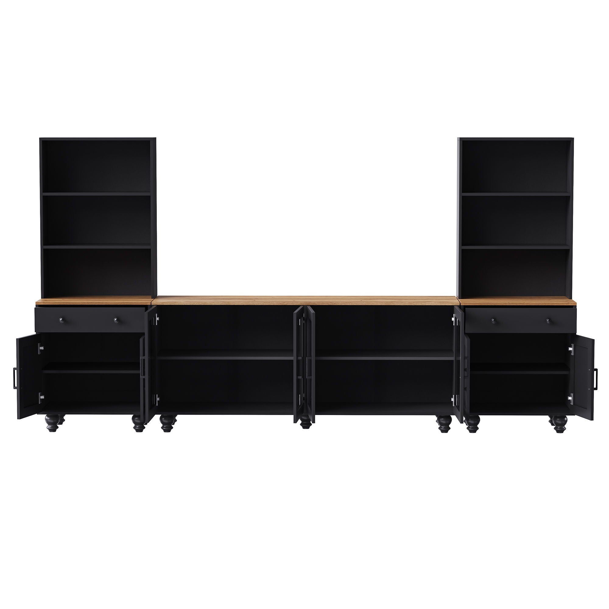 Farmhouse TV Stand With Solid Wood Gourd Shaped Legs For TVs Up To 70"