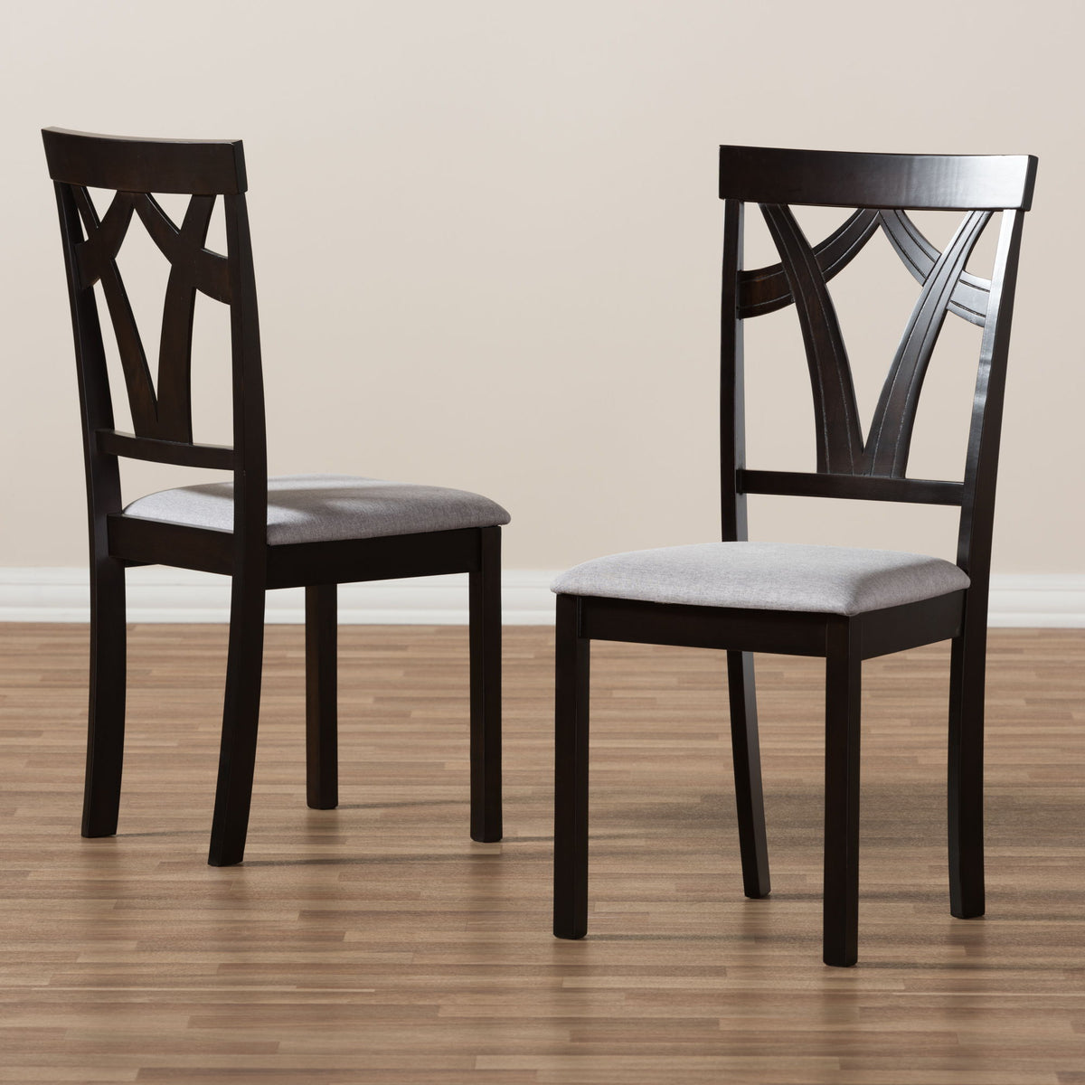 Sylvia Modern and Contemporary Grey Fabric Upholstered and Dark Brown Finished Dining Chair (Set of 2)