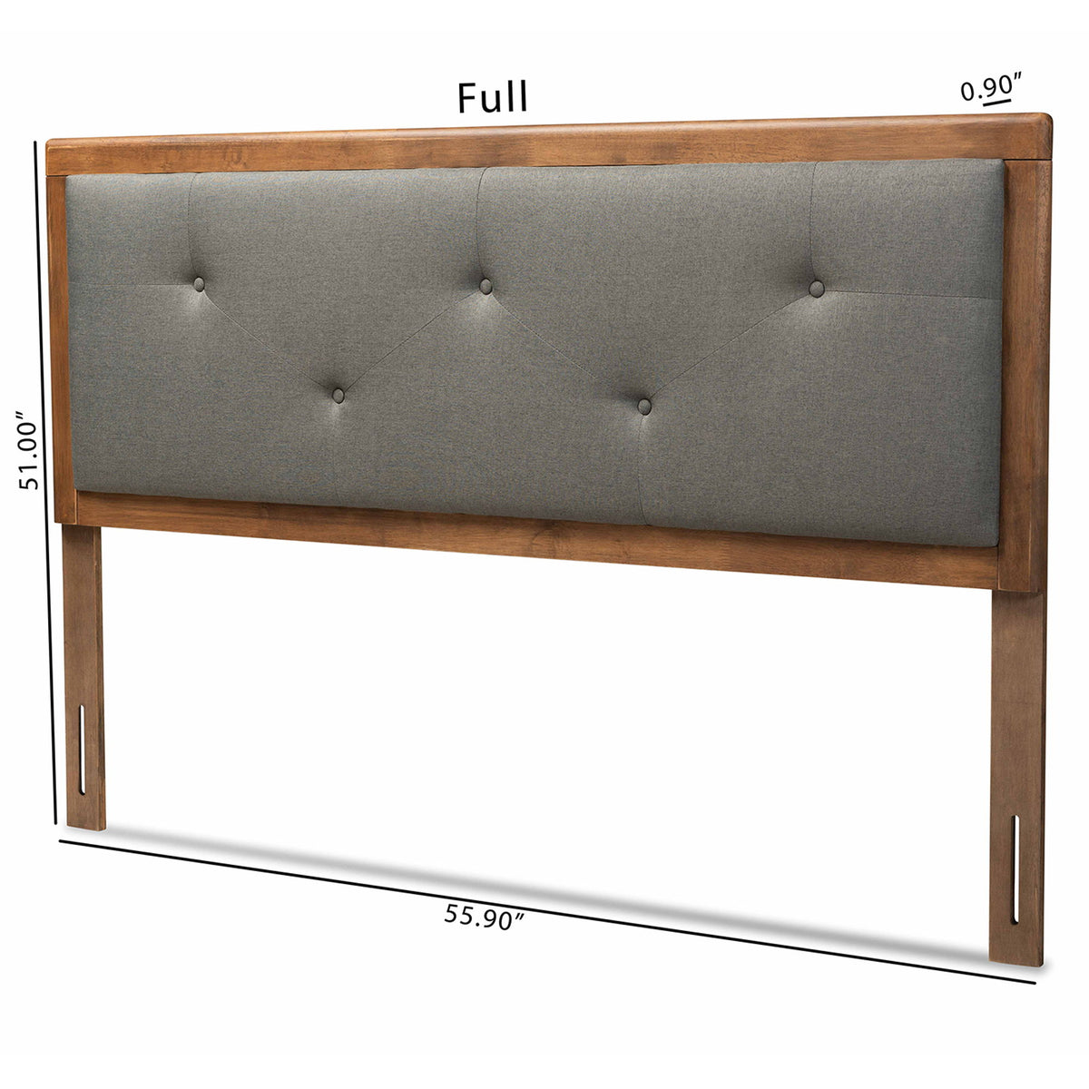 Abner Modern and Contemporary Transitional Dark Grey Fabric Upholstered and Walnut Brown Finished Wood King Size Headboard