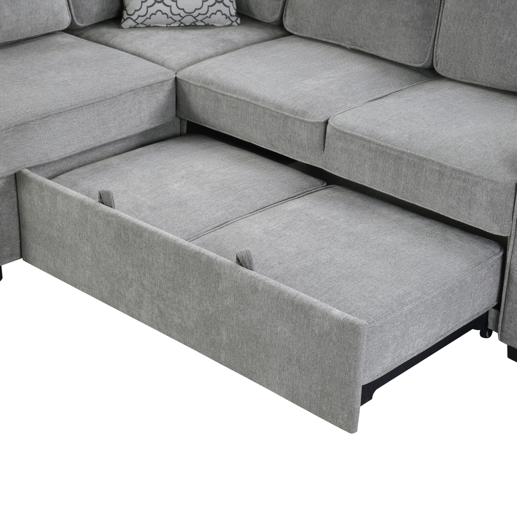 Convertible Sectional L-Shaped Sofa With Dual Pull-Out Sleepers, Flip-Top Table, USB Ports, Cup Holder & Storage