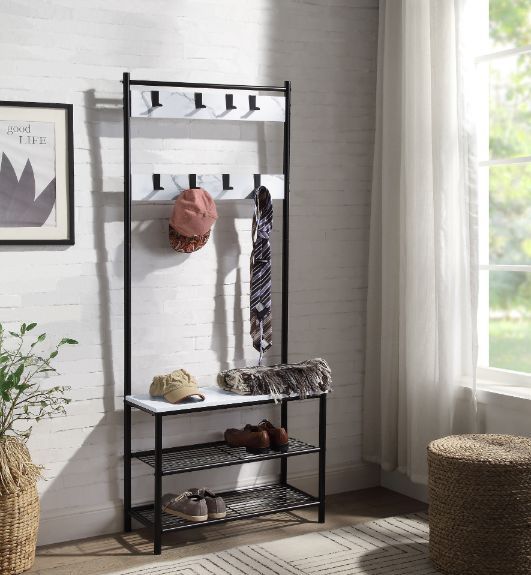 KD• 9 Metal Hooks• 2 Tier Mesh Metal Shelf & 1 Tier Wooden Shelf