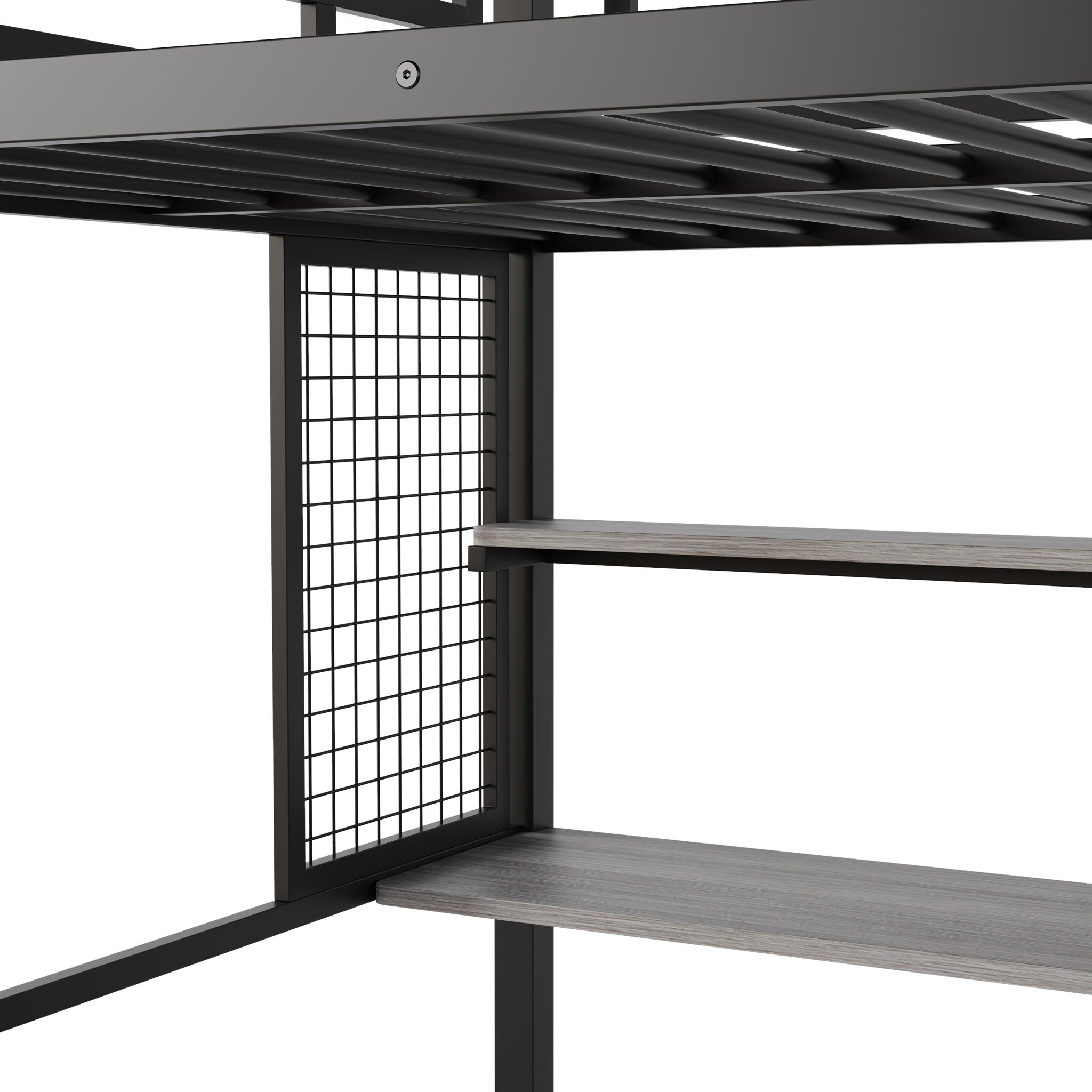 Metal Loft Bed With Wardrobe, Desk, Storage Shelves