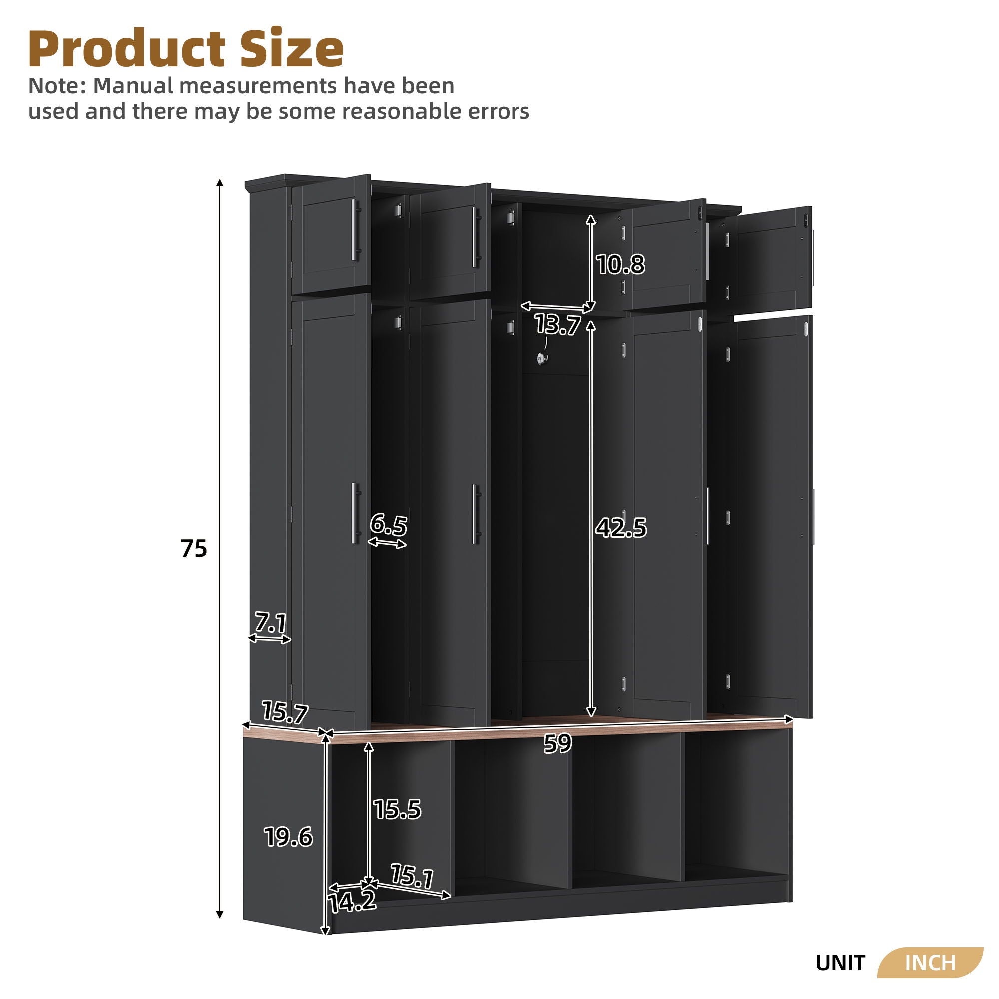 Farmhouse Hall Tree With 4 Hidden Hanging Hooks And 8 Doors