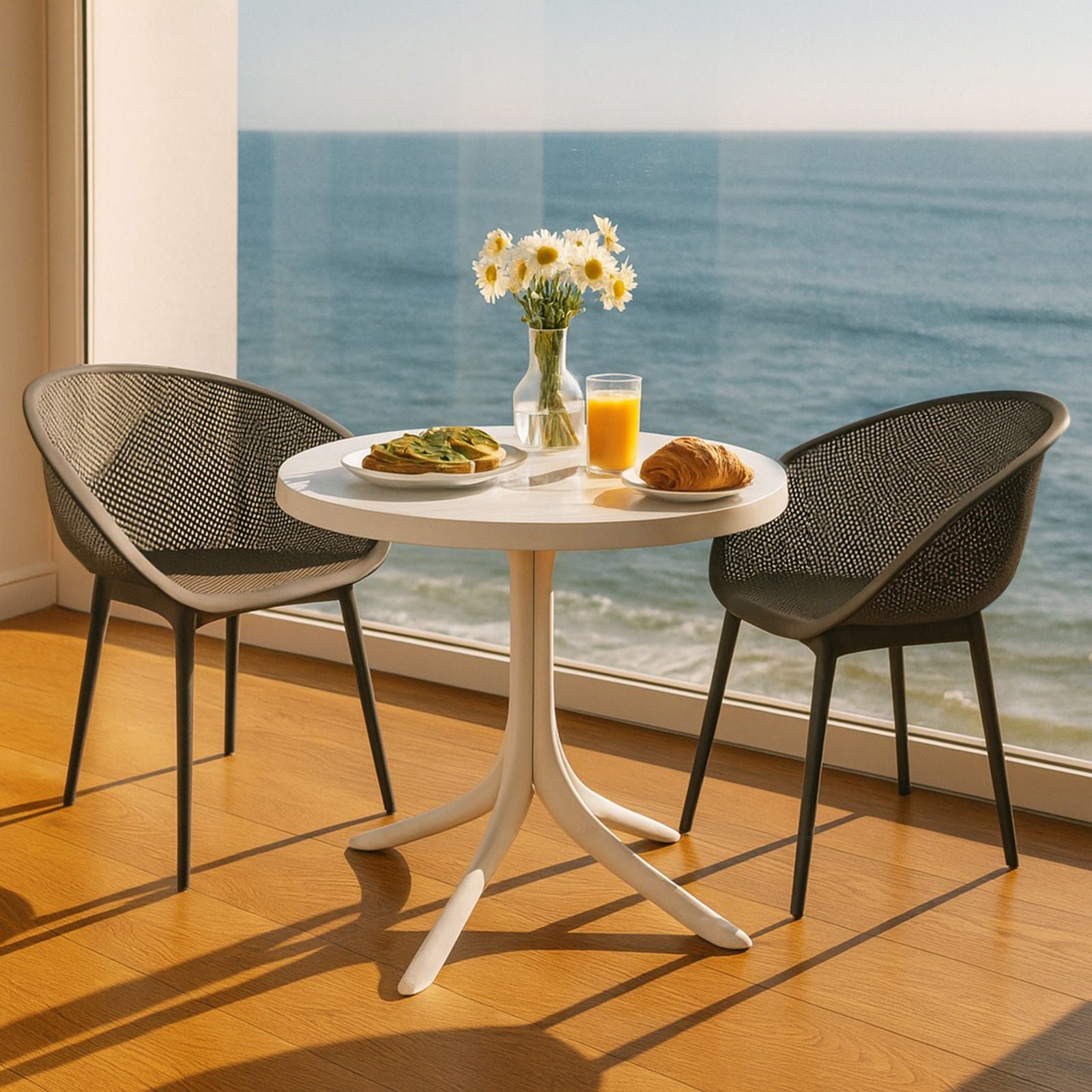 2 Piece Durable Single Chair With Mesh Hollow Out Design