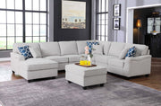 Leo 125"W Light Gray Linen 7Pc Modular L-Shape Sectional Sofa Chaise and Ottoman