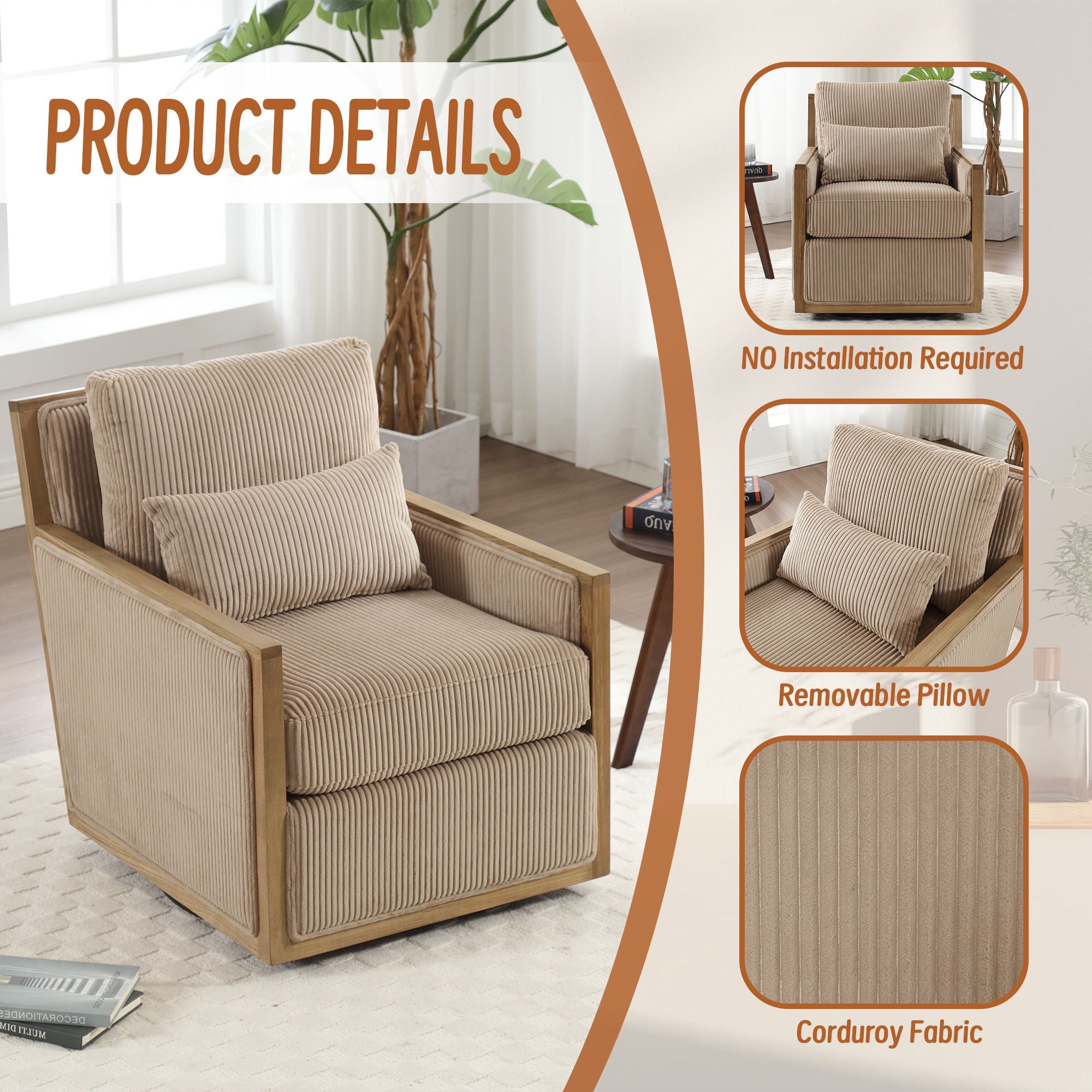 Comfy Accent Barrel Chair, 360 Degree Swivel