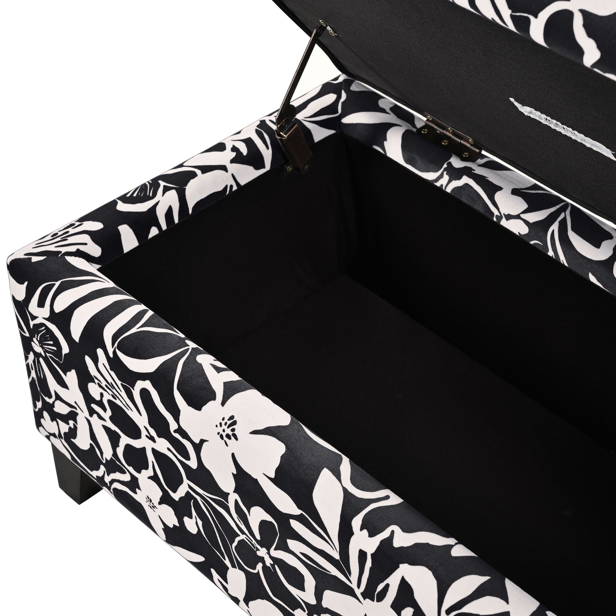Luxury Storage Ottoman With Floral Patterned Fabric, Soft-Close Hinges, Multi Functional
