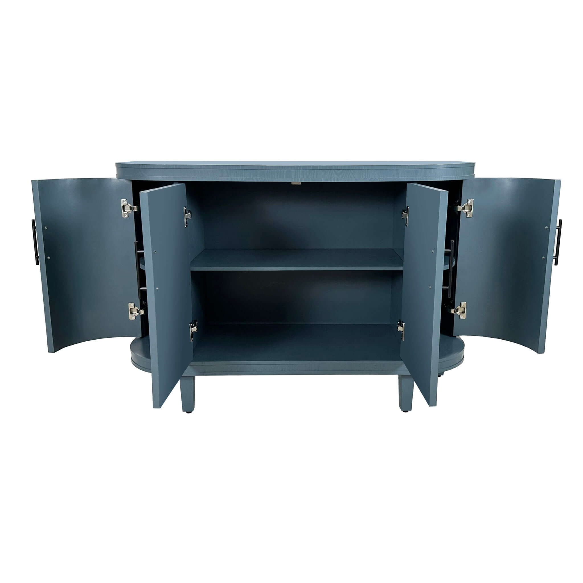Curved Sideboard Wooden Console Table With 4 Doors And Adjustable Shelves For Living Room - Blue