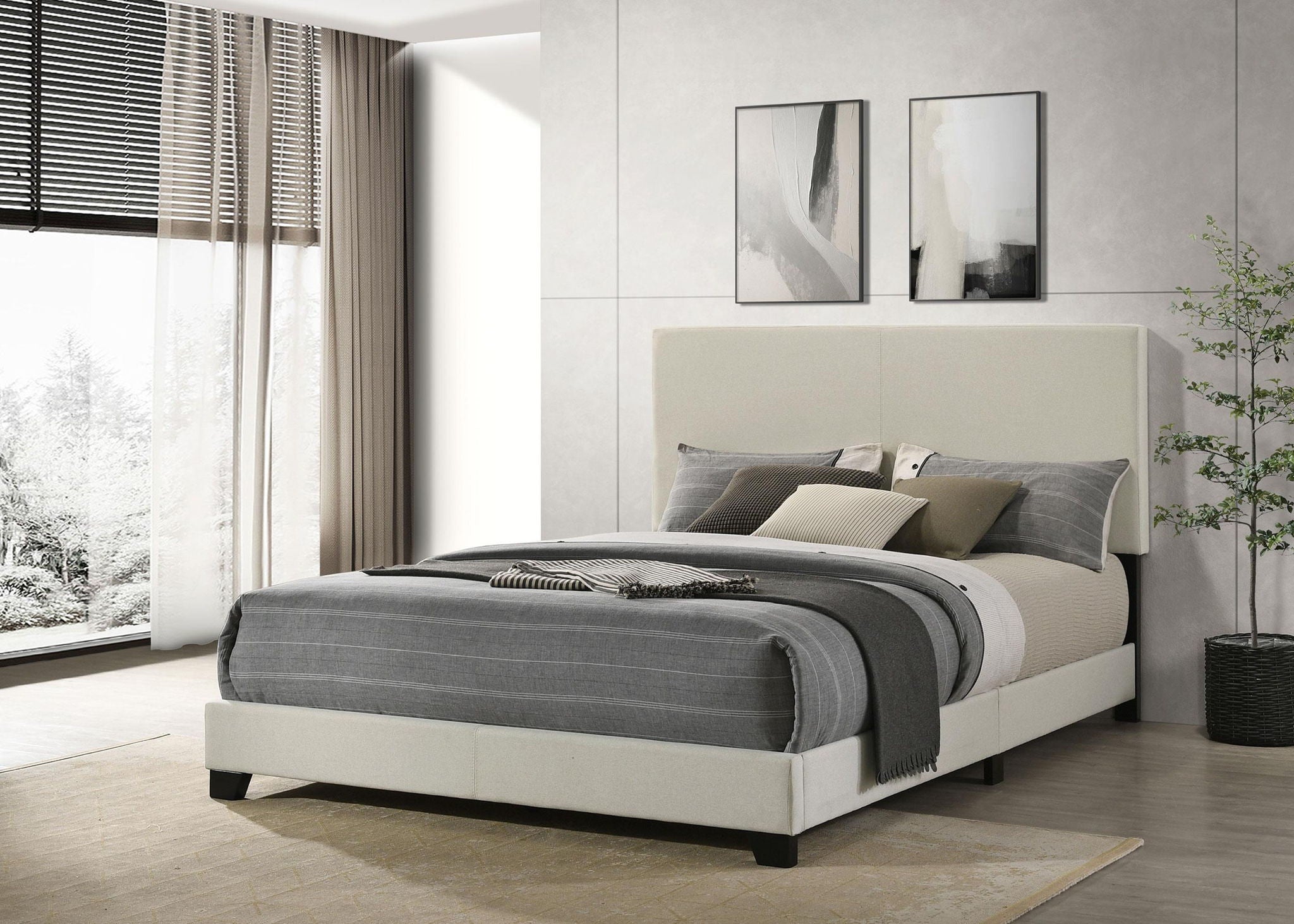 Dorian Fabric Upholstered Queen Panel Bed Cream