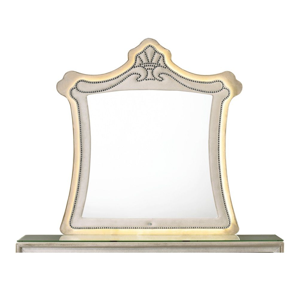 ACME Lucienne - Mirror With LED - Beige Velvet | Meri Furniture