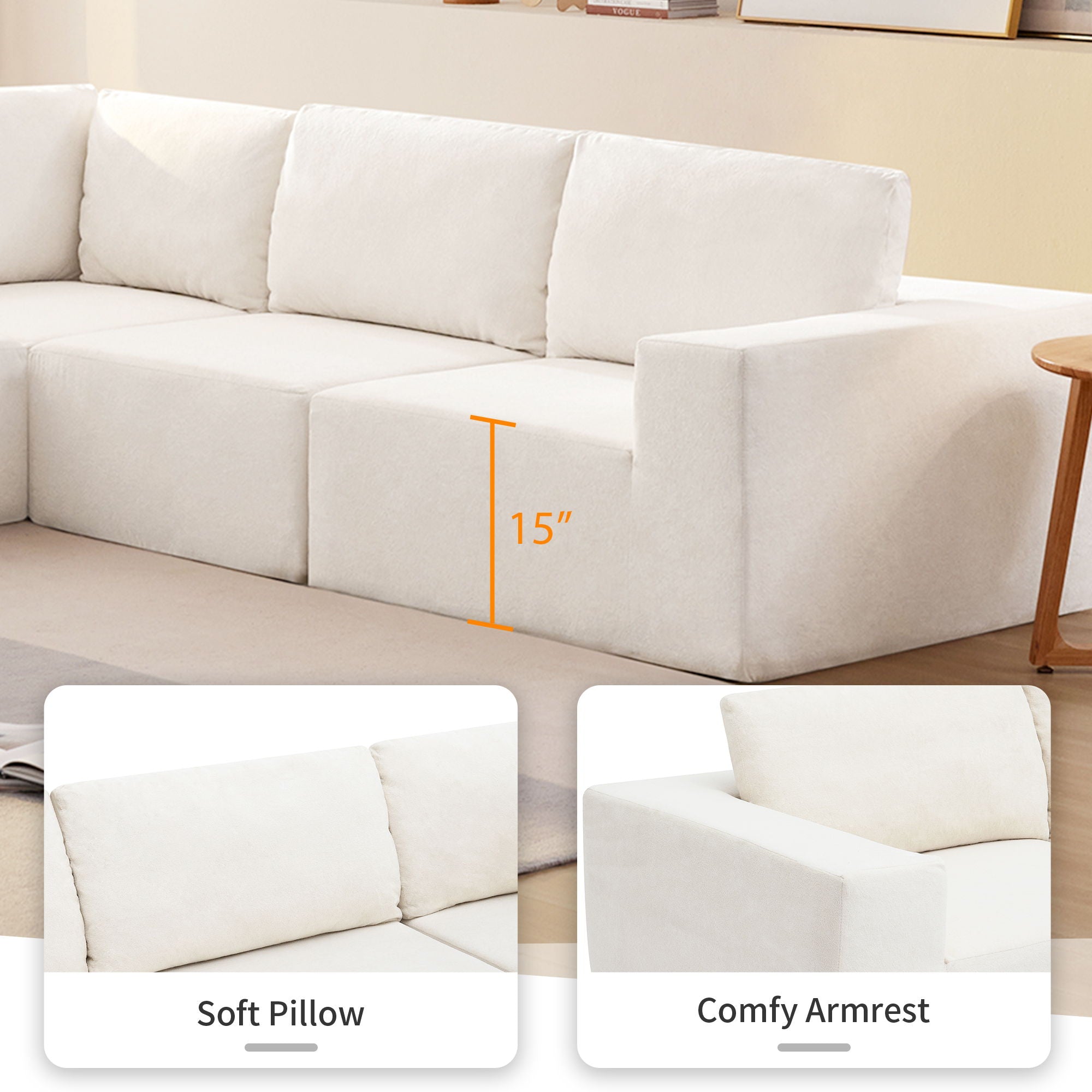 Modular Sectional With Wide Seat Free Combination L Shaped Couch Set Cloud Upholstered Minimalist Boneless Sofa