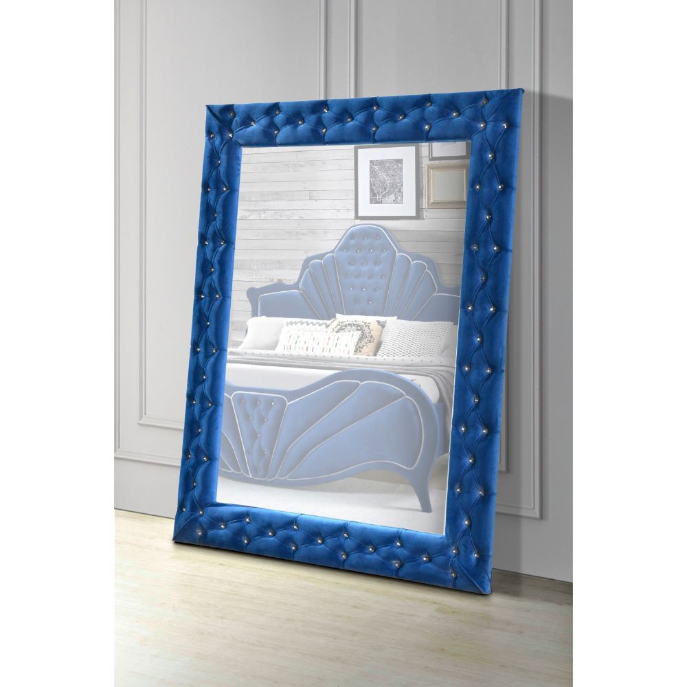 ACME Mirror NOT beveled () • Padded Trim: Velvet w/Crystal-like Button Tufted • Shape: Rectangular • Orientation: Landscape (Horizontal) | Meri Furniture