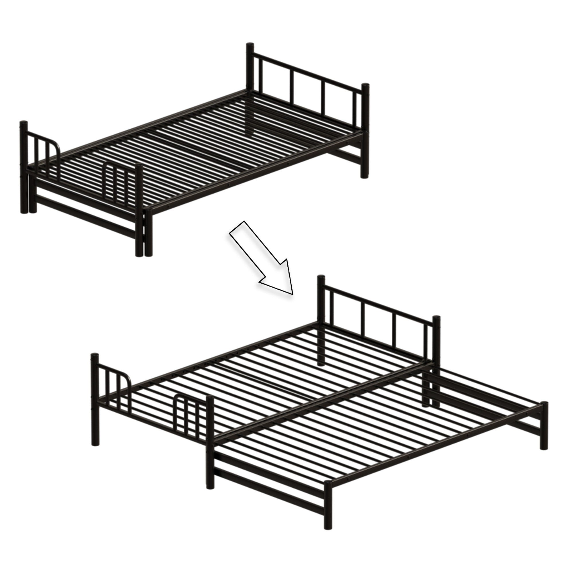 Twin Metal Pull Out Bunk Bed With Guardrail And Built In Ladder, Space Saving Convertible Frame For Bedroom - Black