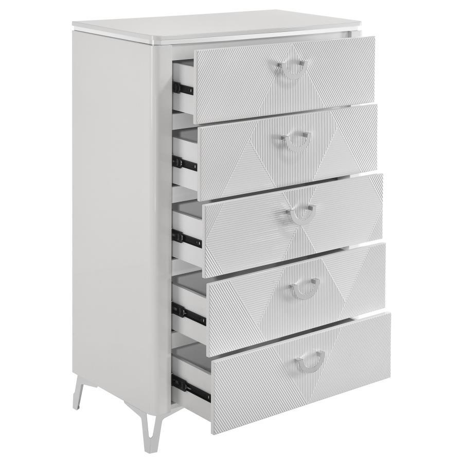 Cassia - 5-Drawer Bedroom Chest Of Drawers - White High Gloss