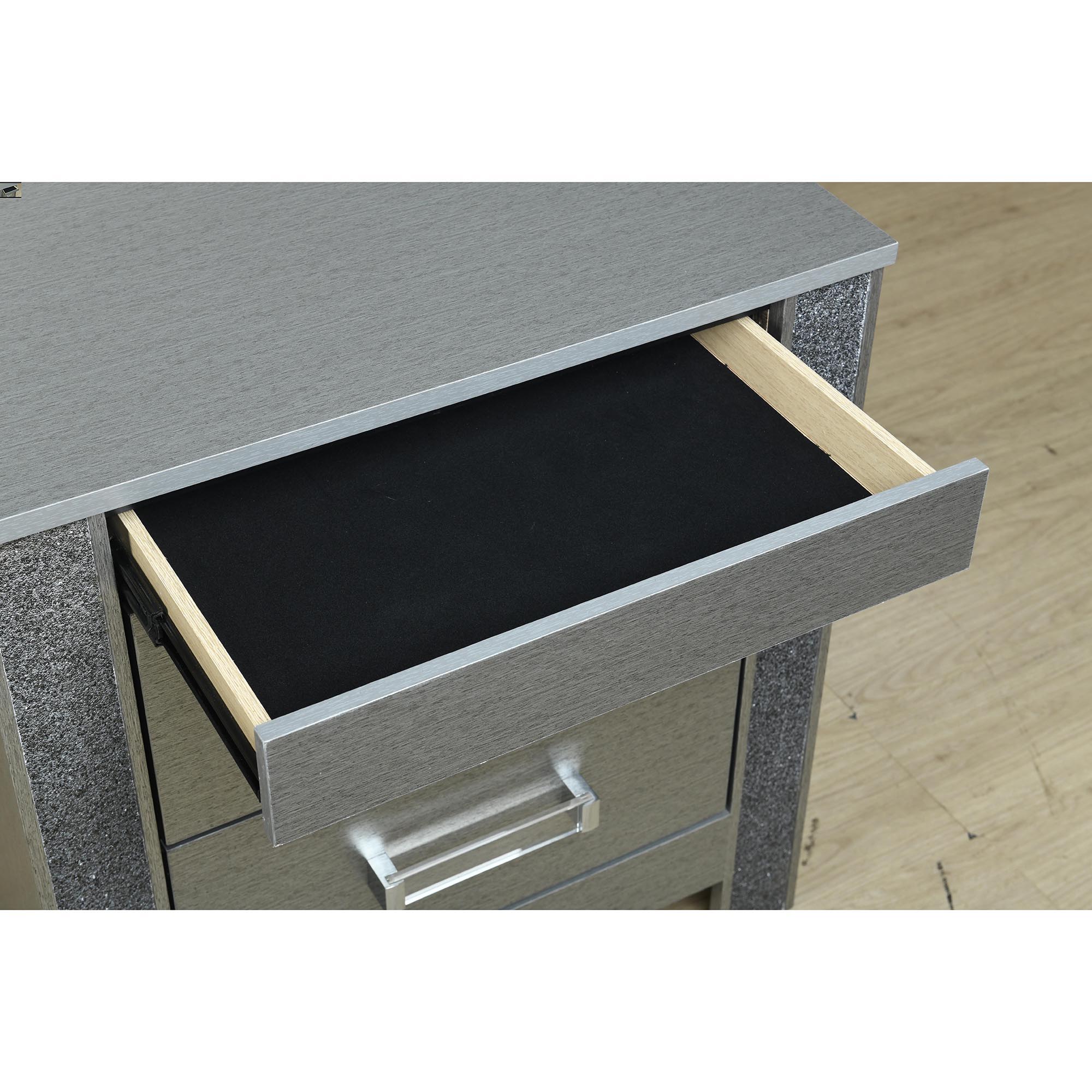 Lorenzo - Nightstand With Hidden Compartment And Handles - Silver